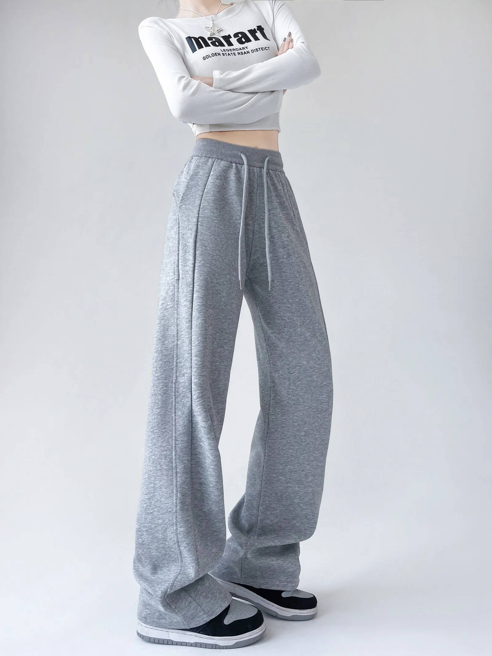 Stylish High-Waisted Elastic Waisted Sweatpants with Drawstring Waist