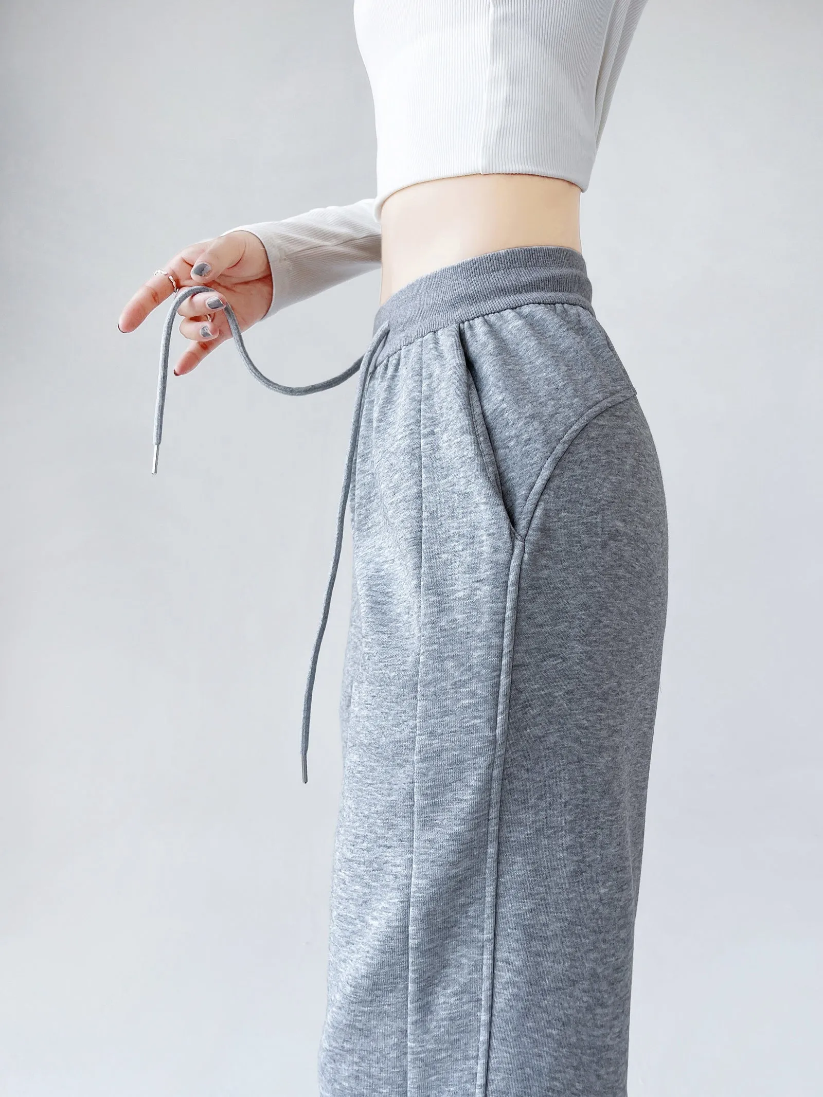 Stylish High-Waisted Elastic Waisted Sweatpants with Drawstring Waist