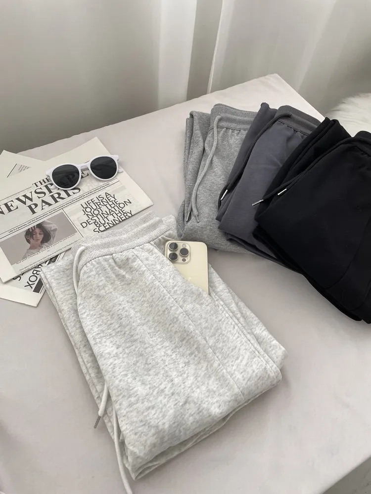 Stylish High-Waisted Elastic Waisted Sweatpants with Drawstring Waist