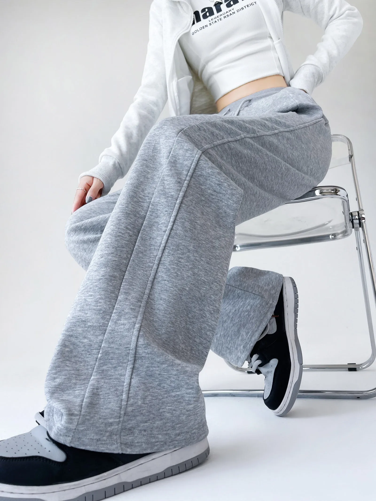 Stylish High-Waisted Elastic Waisted Sweatpants with Drawstring Waist