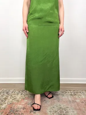 Summer Acetate Crinkle Maxi Slip Skirt in Chartreuse