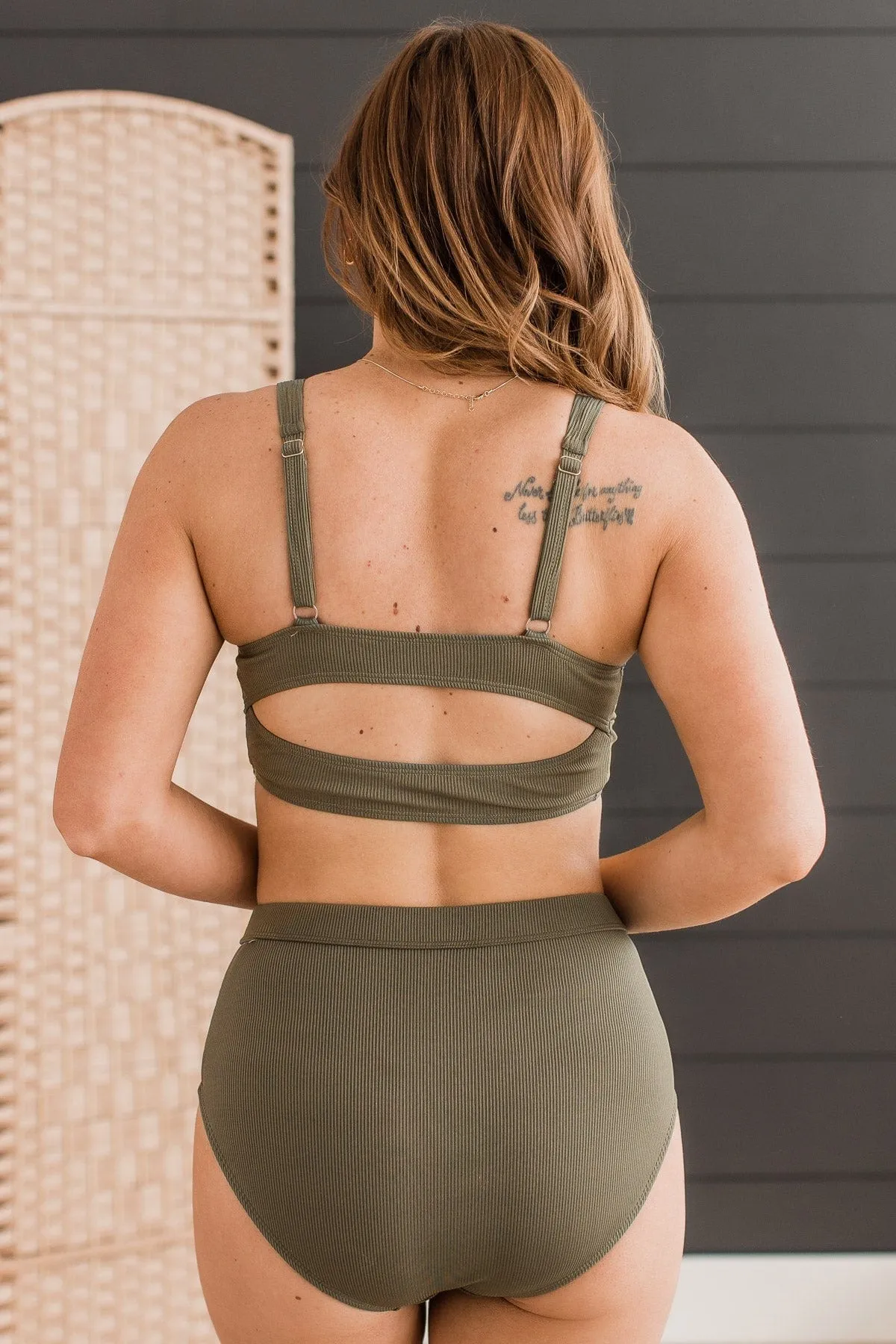 Summer Getaway Criss-Cross Swim Top- Olive