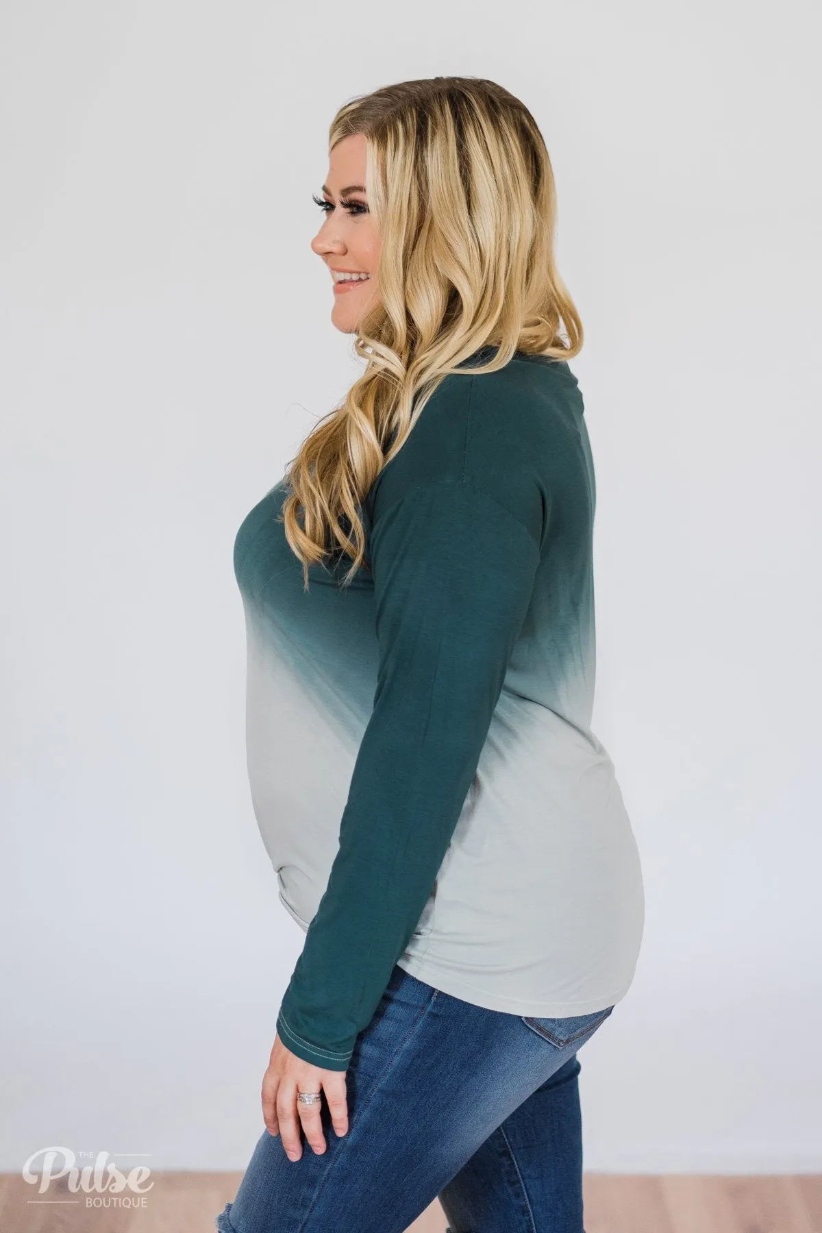 Taking it Easy Ombre Long Sleeve Top- Blue
