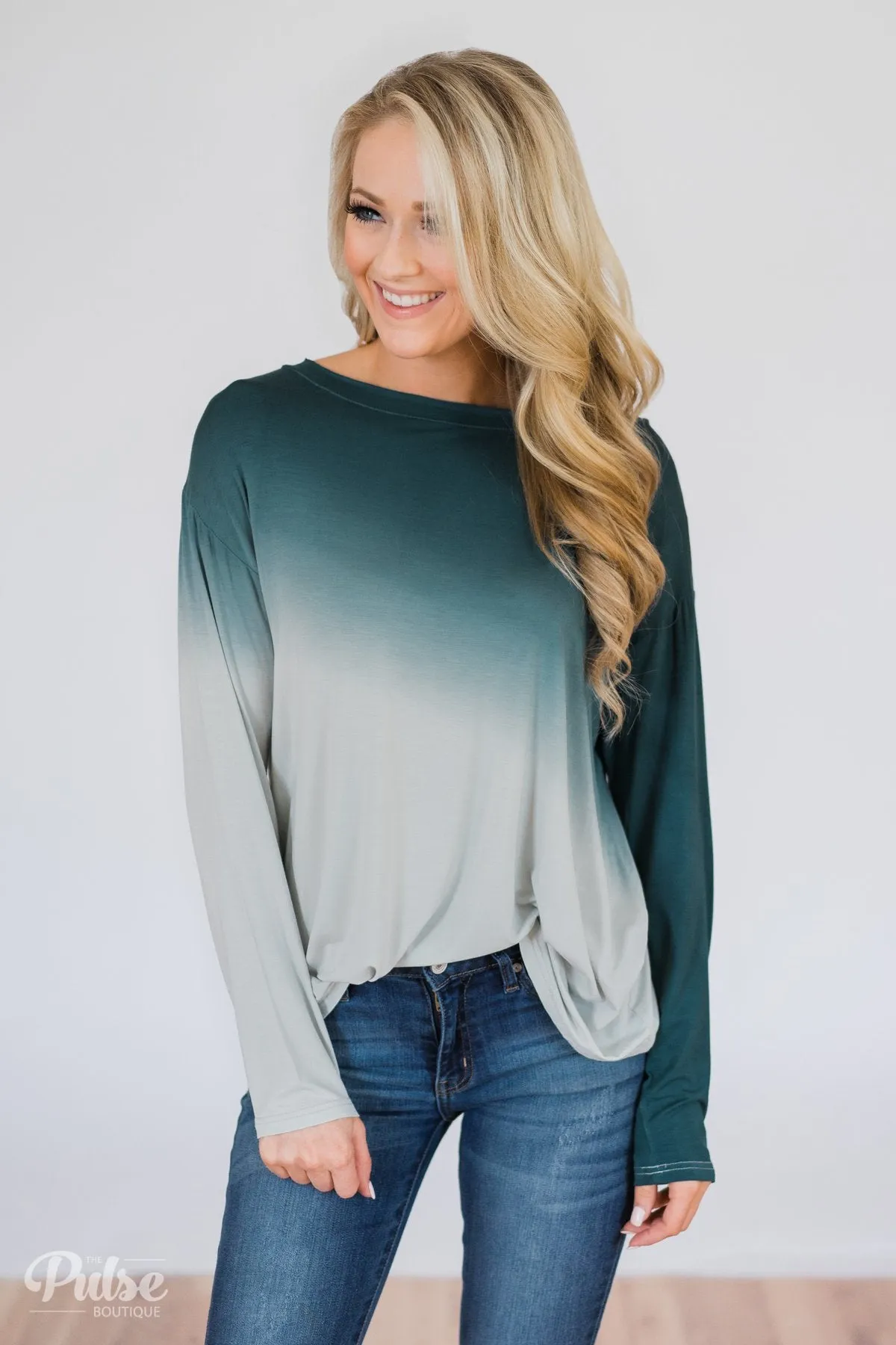 Taking it Easy Ombre Long Sleeve Top- Blue