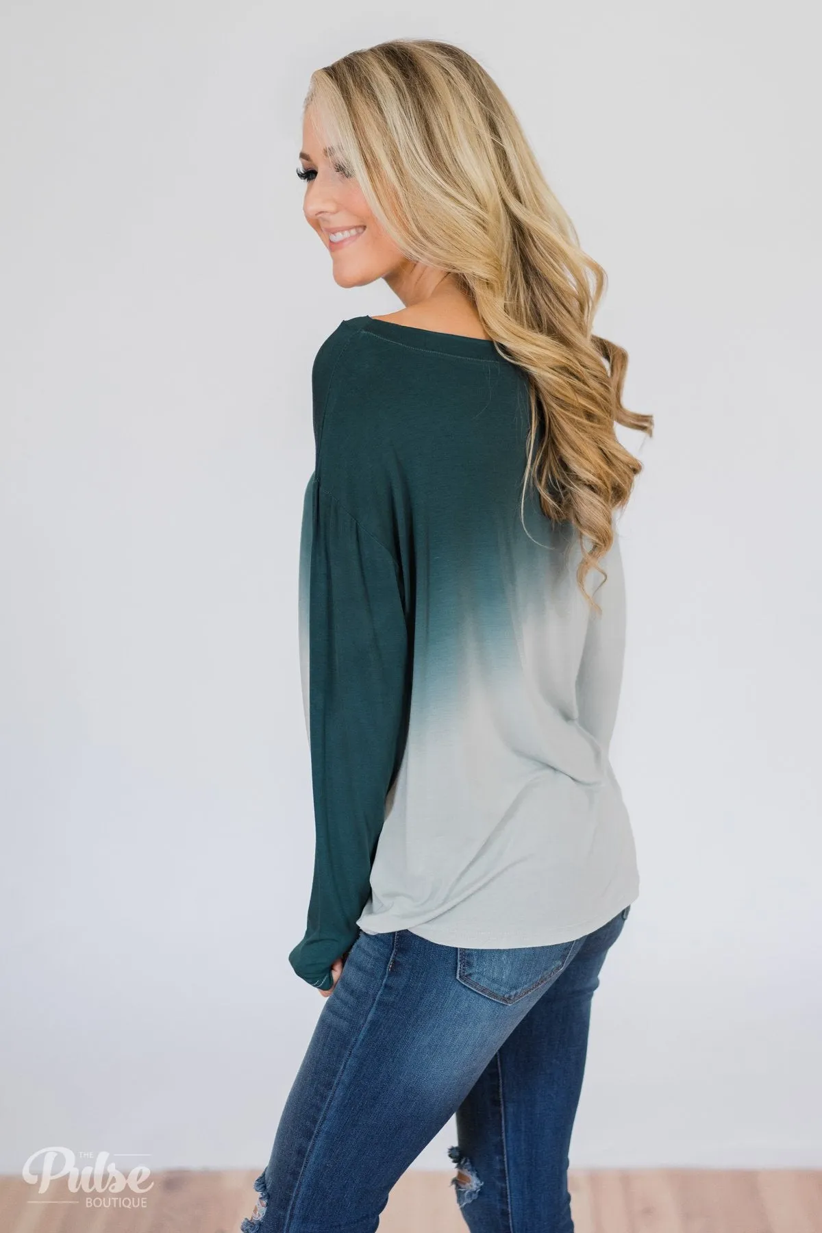 Taking it Easy Ombre Long Sleeve Top- Blue