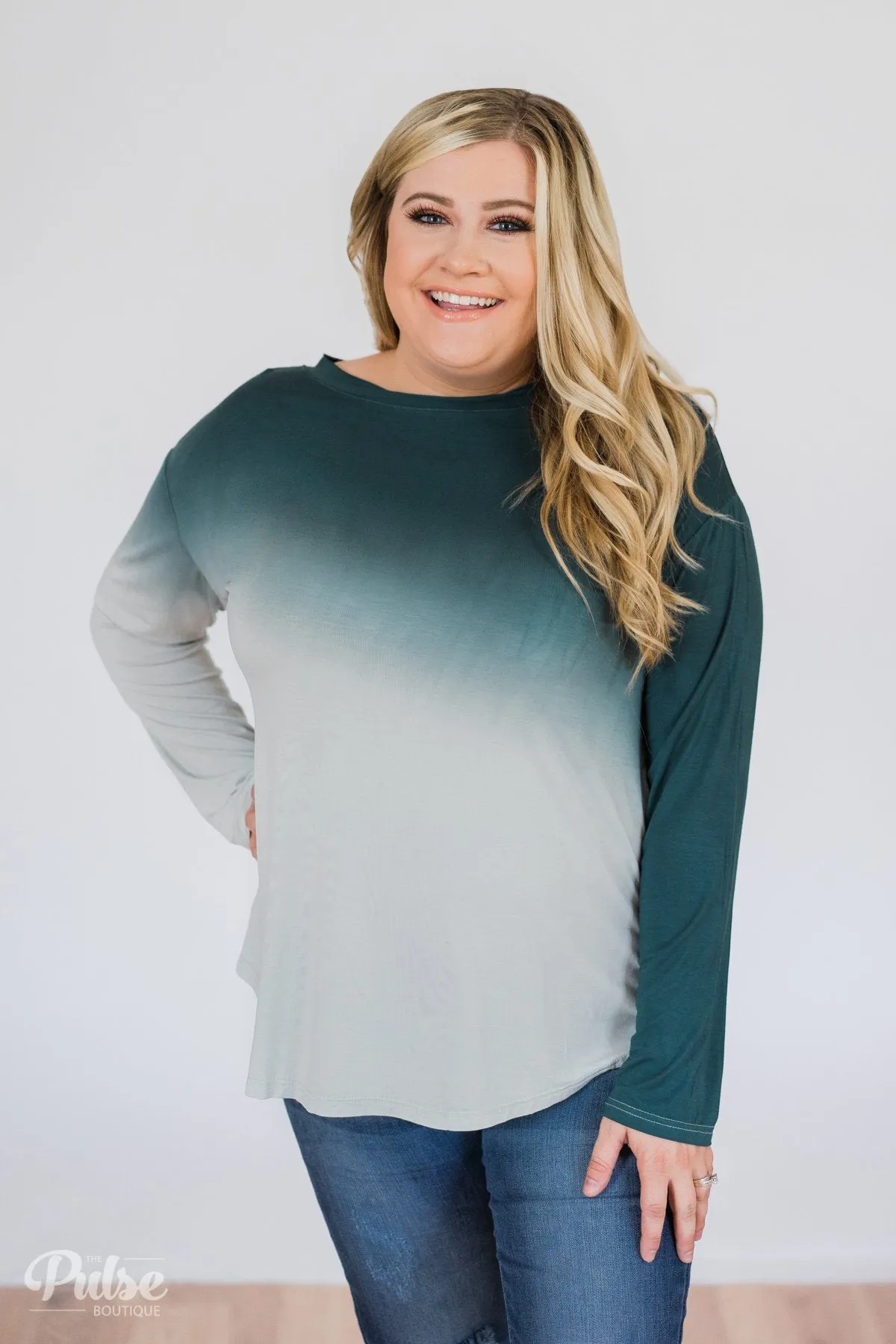 Taking it Easy Ombre Long Sleeve Top- Blue