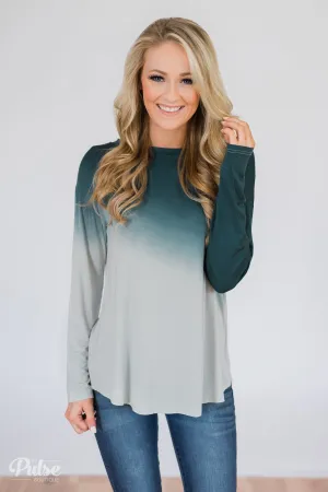 Taking it Easy Ombre Long Sleeve Top- Blue