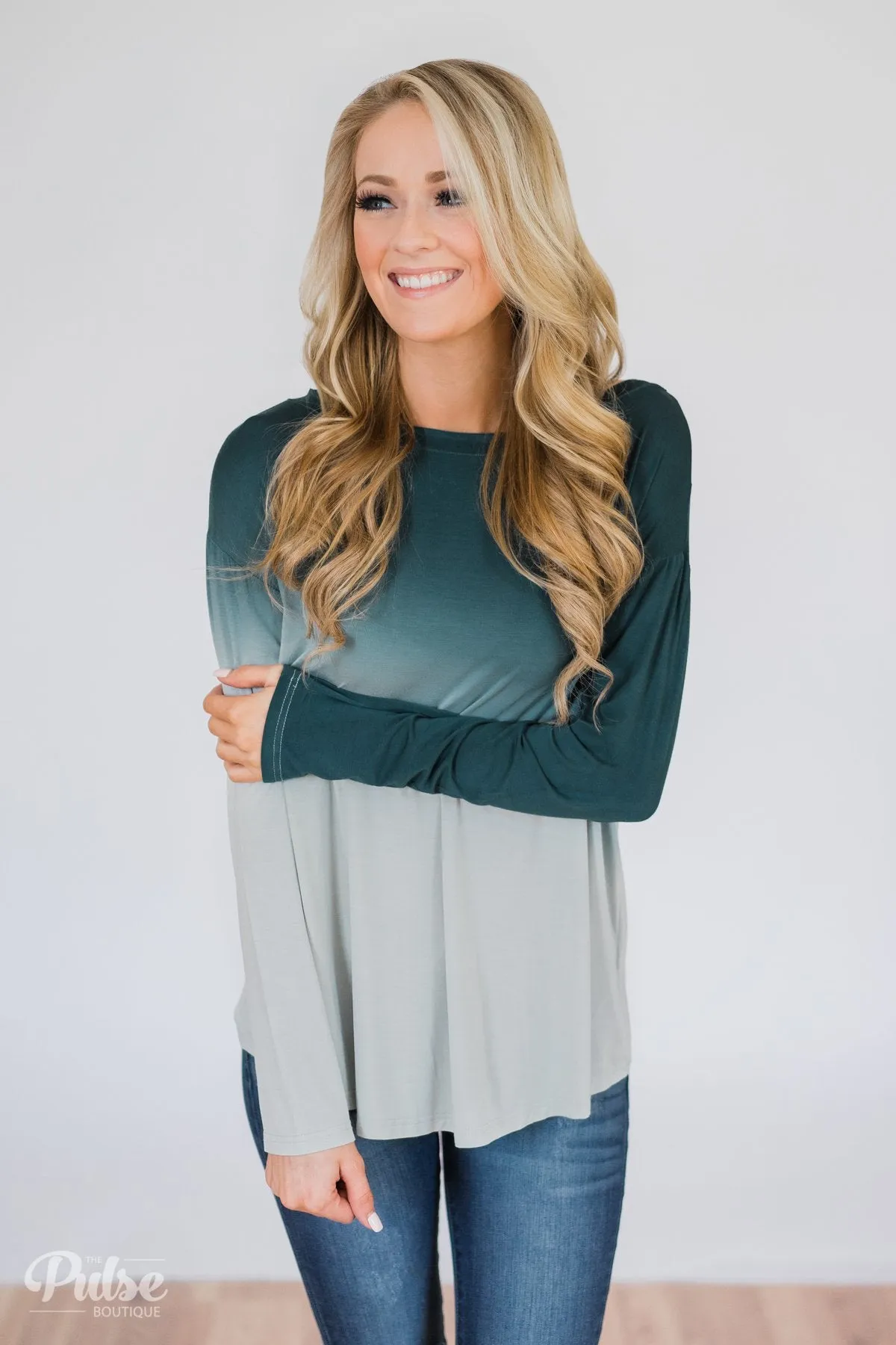 Taking it Easy Ombre Long Sleeve Top- Blue