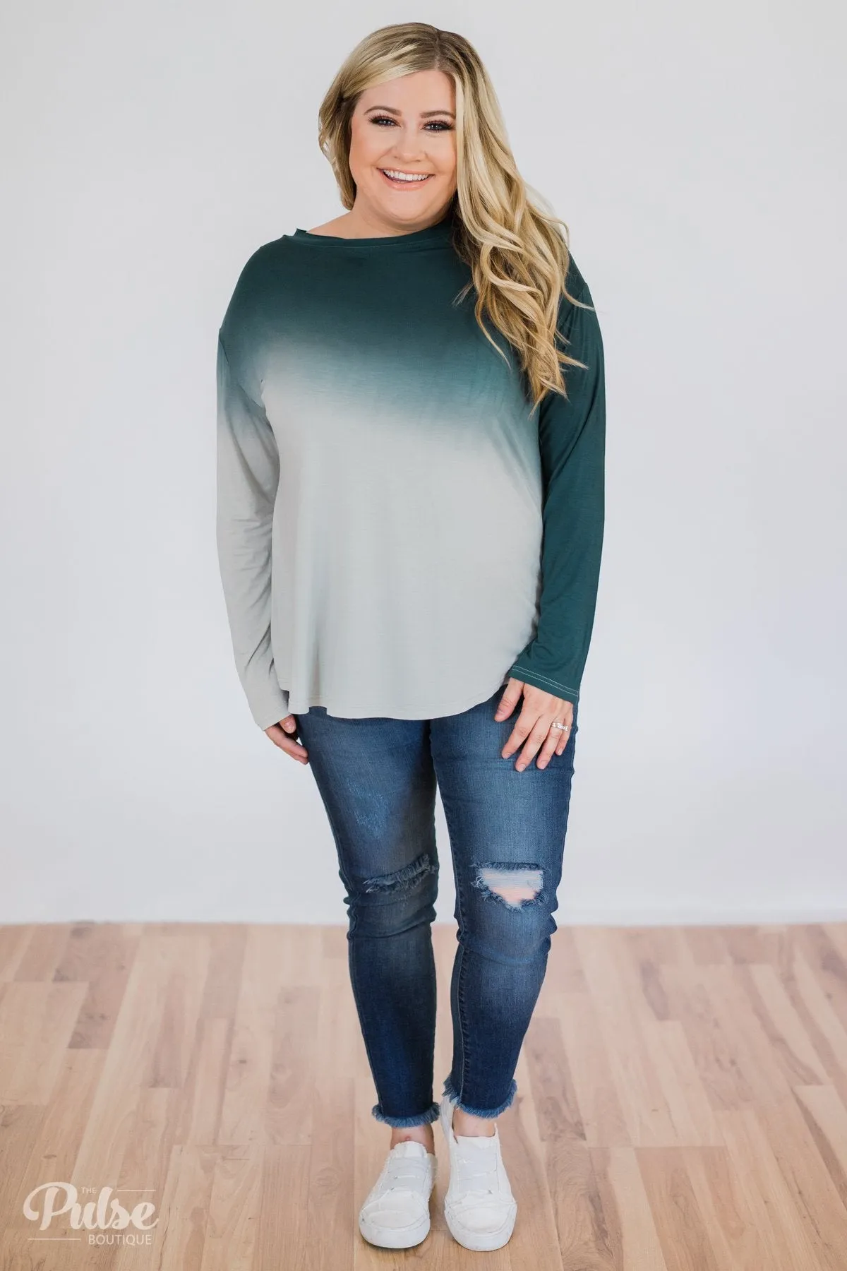 Taking it Easy Ombre Long Sleeve Top- Blue