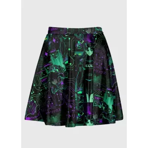 Techno Anime Raver Skirt with Circuit Board Design for Dark Rave Parties