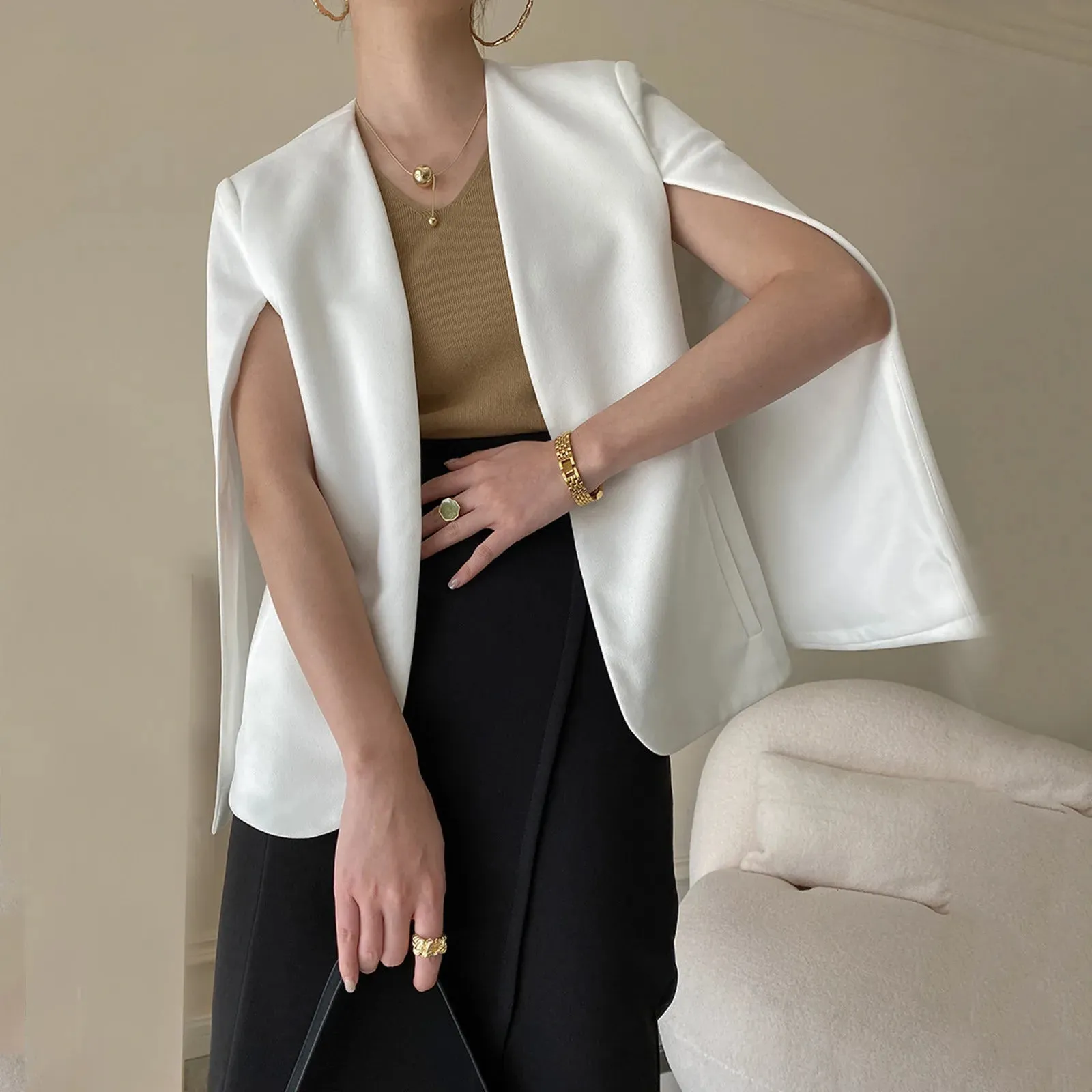 Temperament Women Suit Coat Small Cape Women'S Early Autumn Fashion Lightweight Jacket Minimalist Elegant Business Clothes
