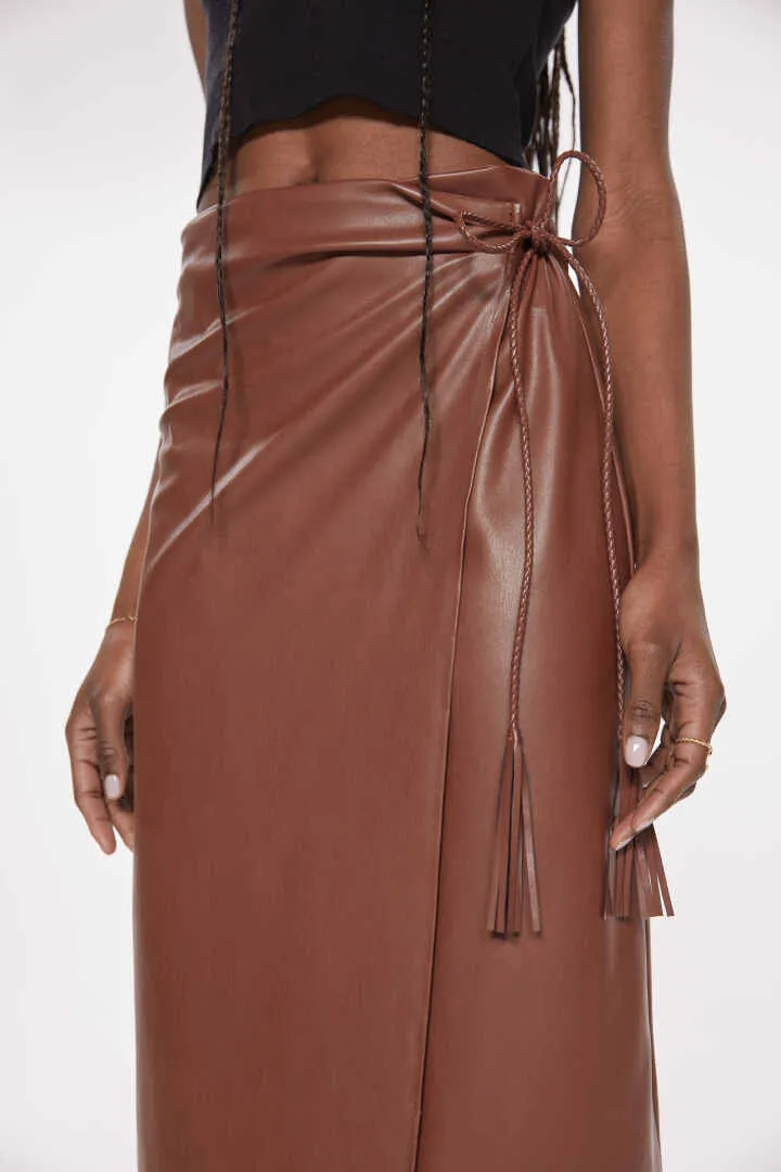 The It's-A-Wrap Midi Skirt in Friar Brown