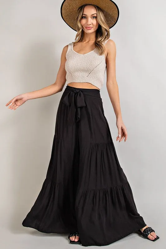 TIED AND TIERED WIDE PANTS