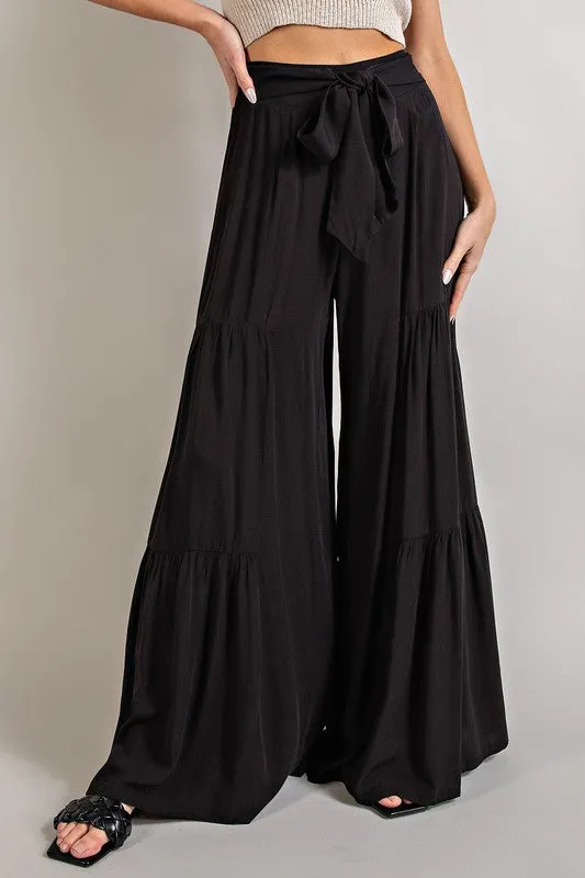 TIED AND TIERED WIDE PANTS