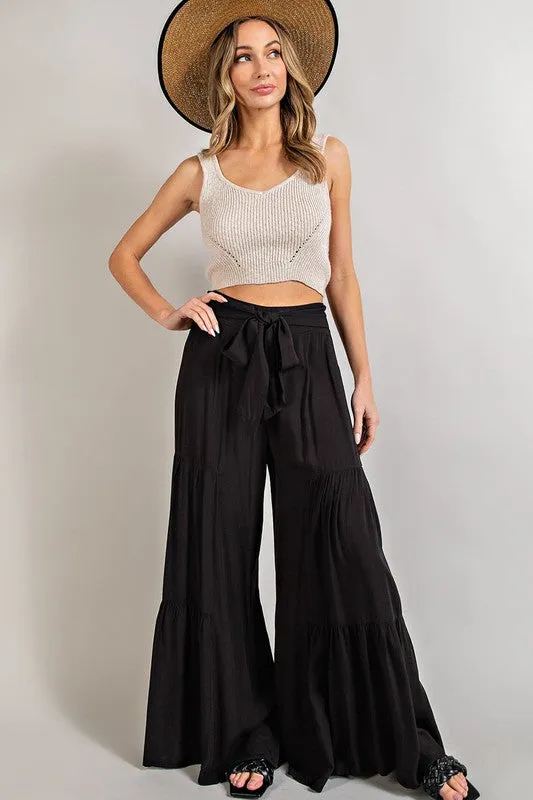 TIED AND TIERED WIDE PANTS