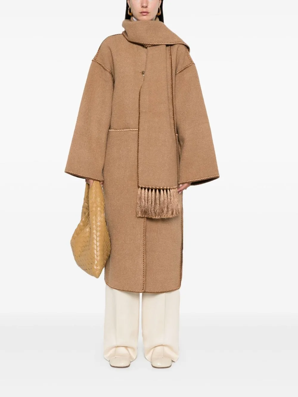 Toteme Embroidered Scarf Coat Camel