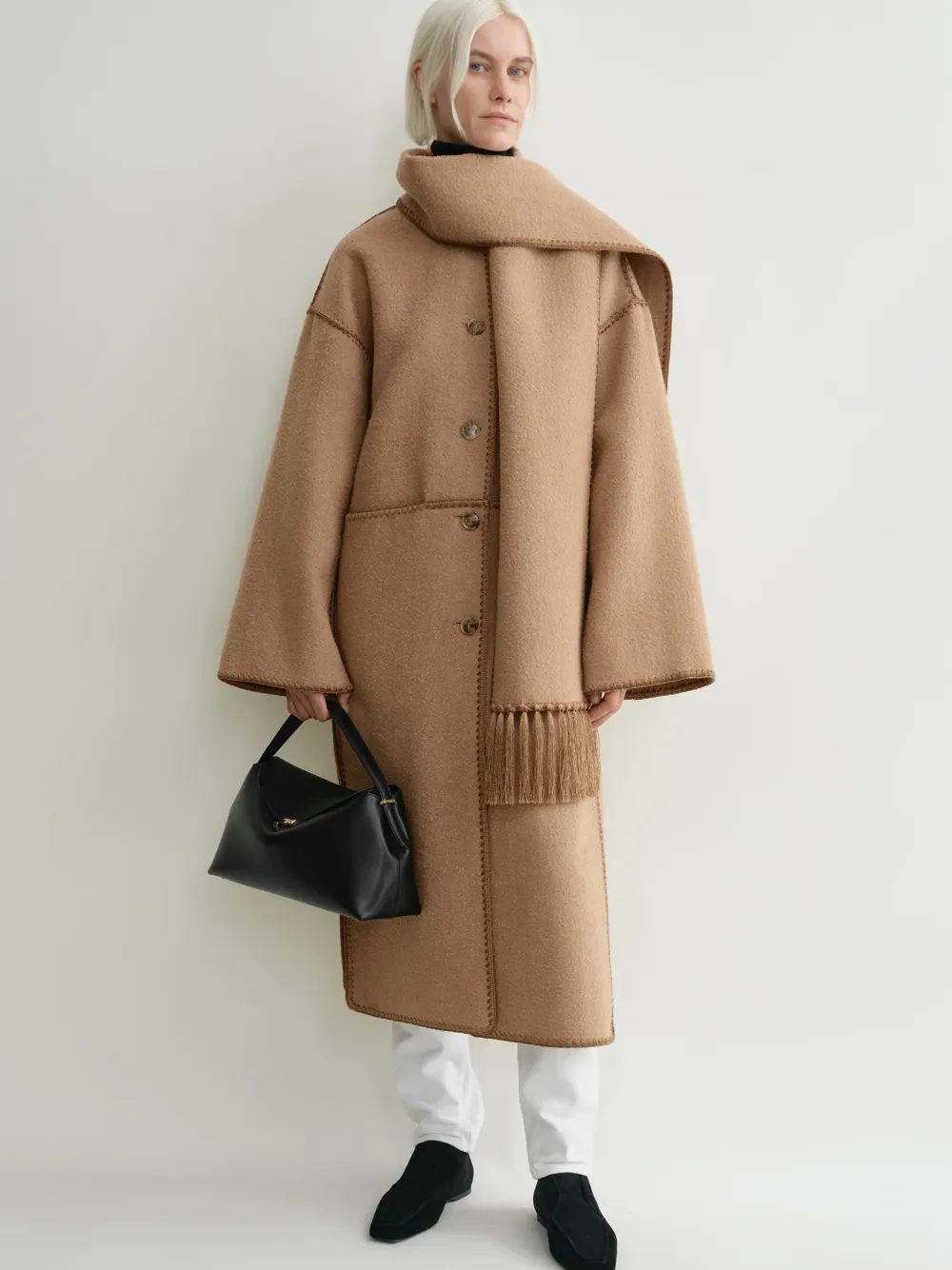Toteme Embroidered Scarf Coat Camel
