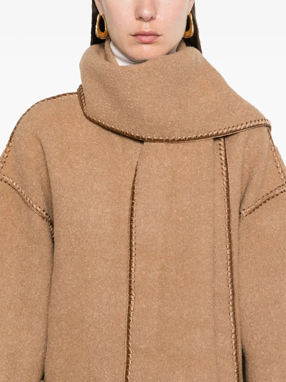 Toteme Embroidered Scarf Coat Camel