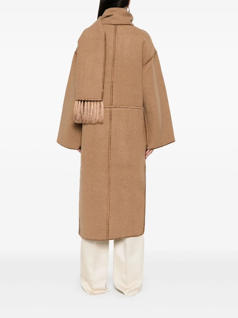 Toteme Embroidered Scarf Coat Camel