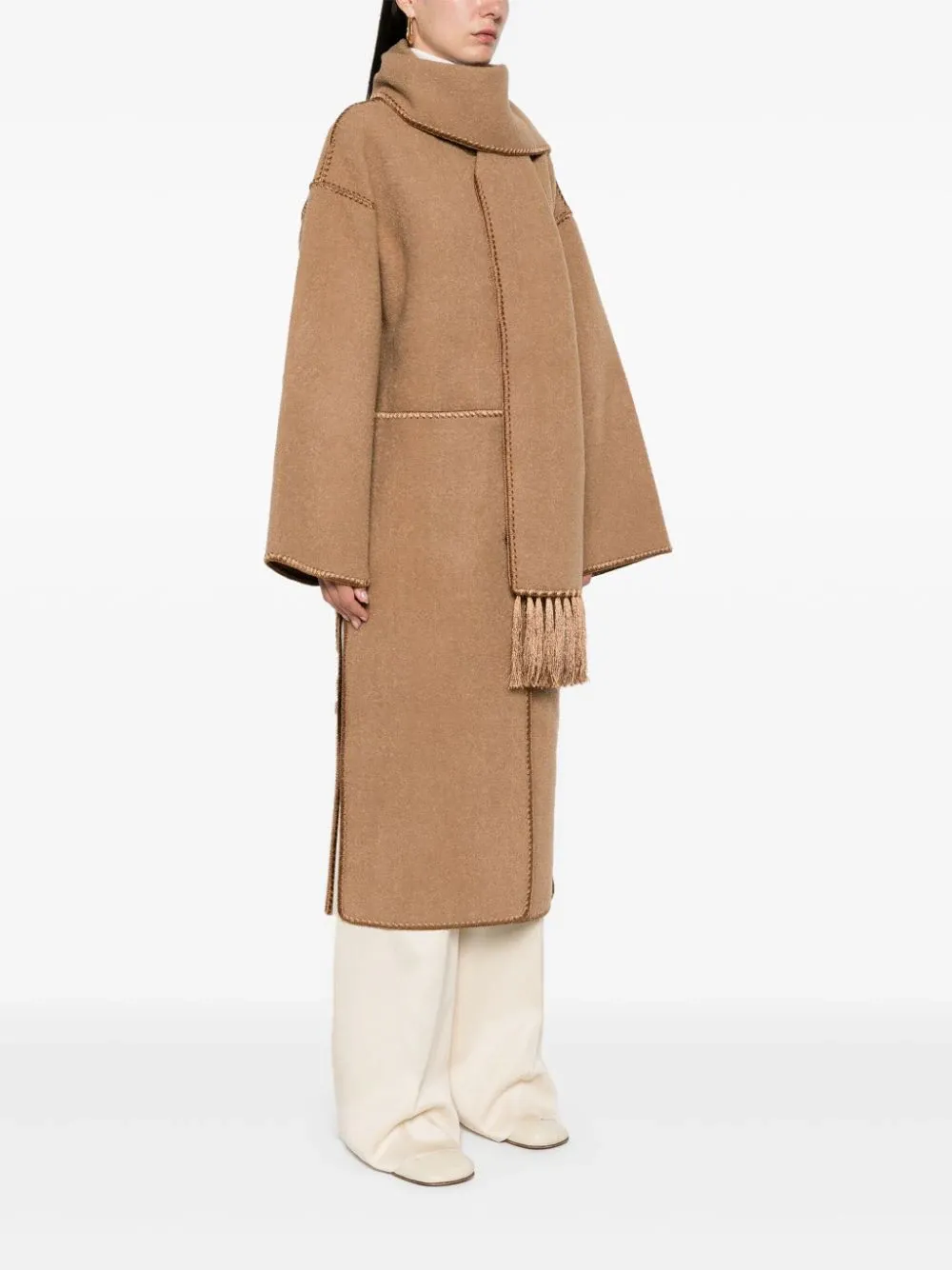 Toteme Embroidered Scarf Coat Camel