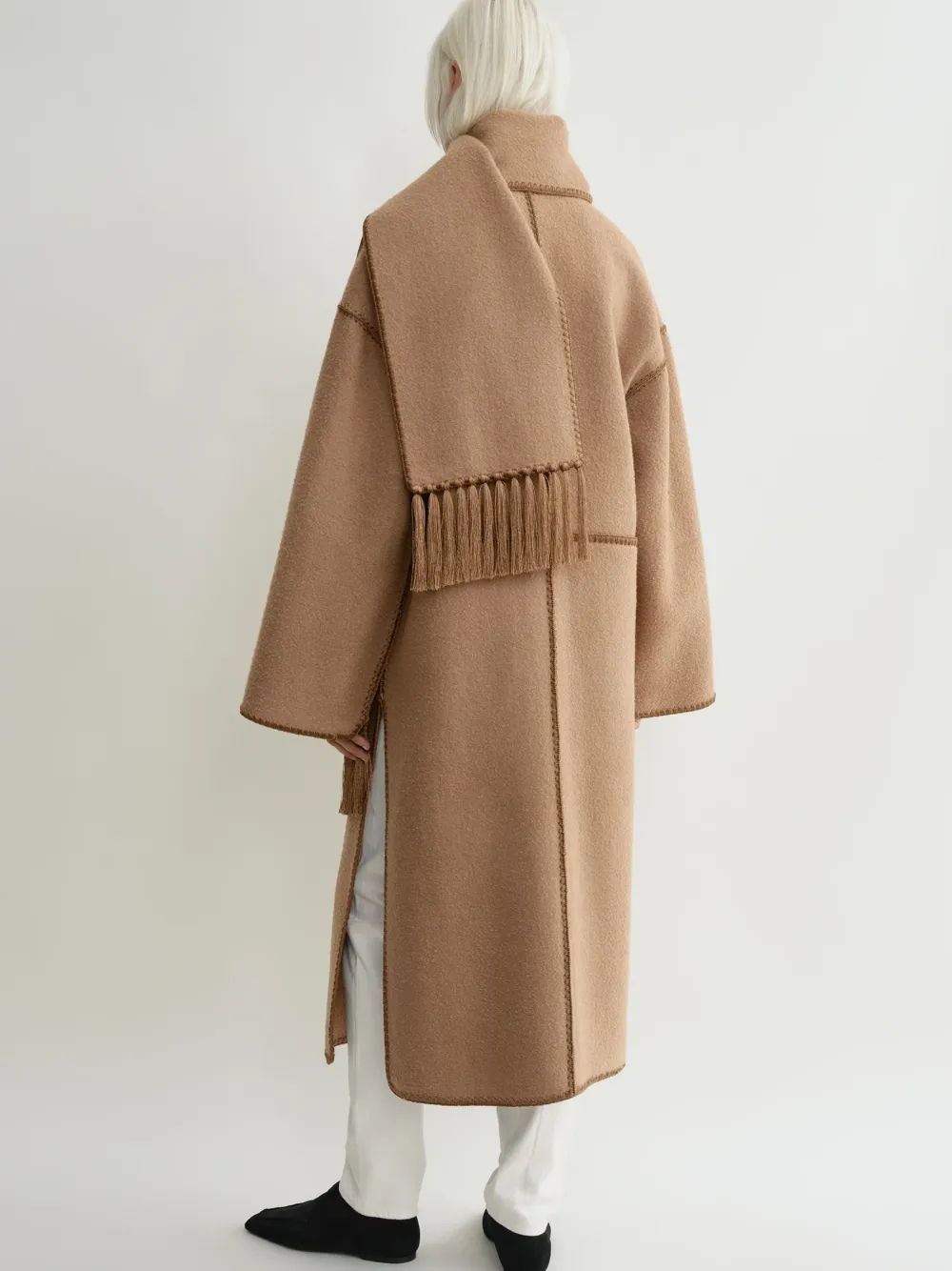 Toteme Embroidered Scarf Coat Camel