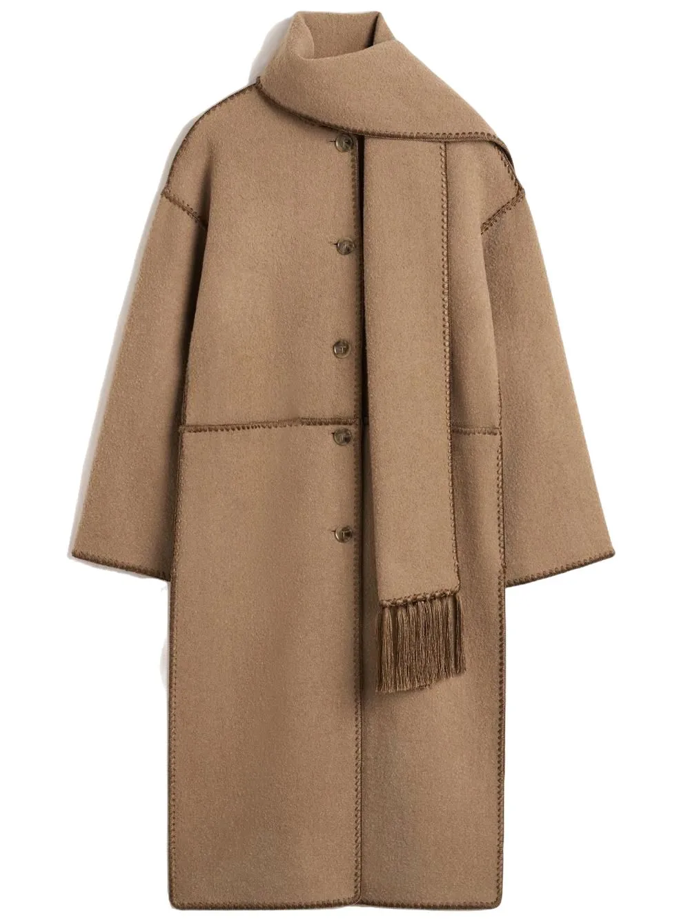Toteme Embroidered Scarf Coat Camel