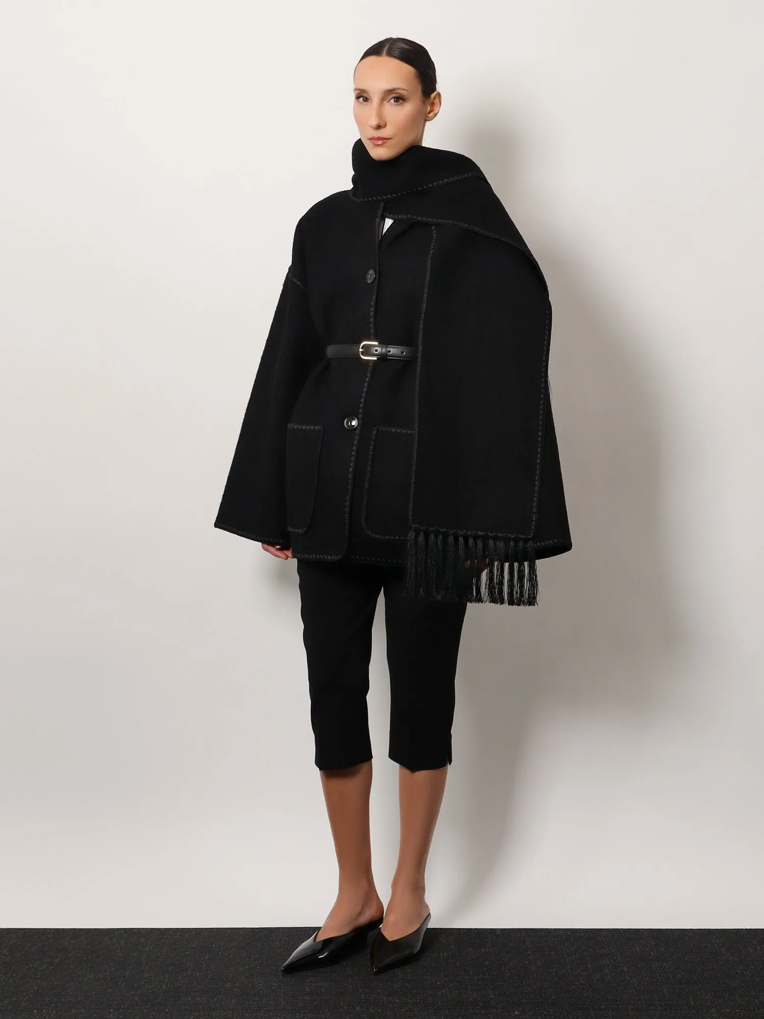 Toteme Wool Blend Coat With Embroidery And Scarf