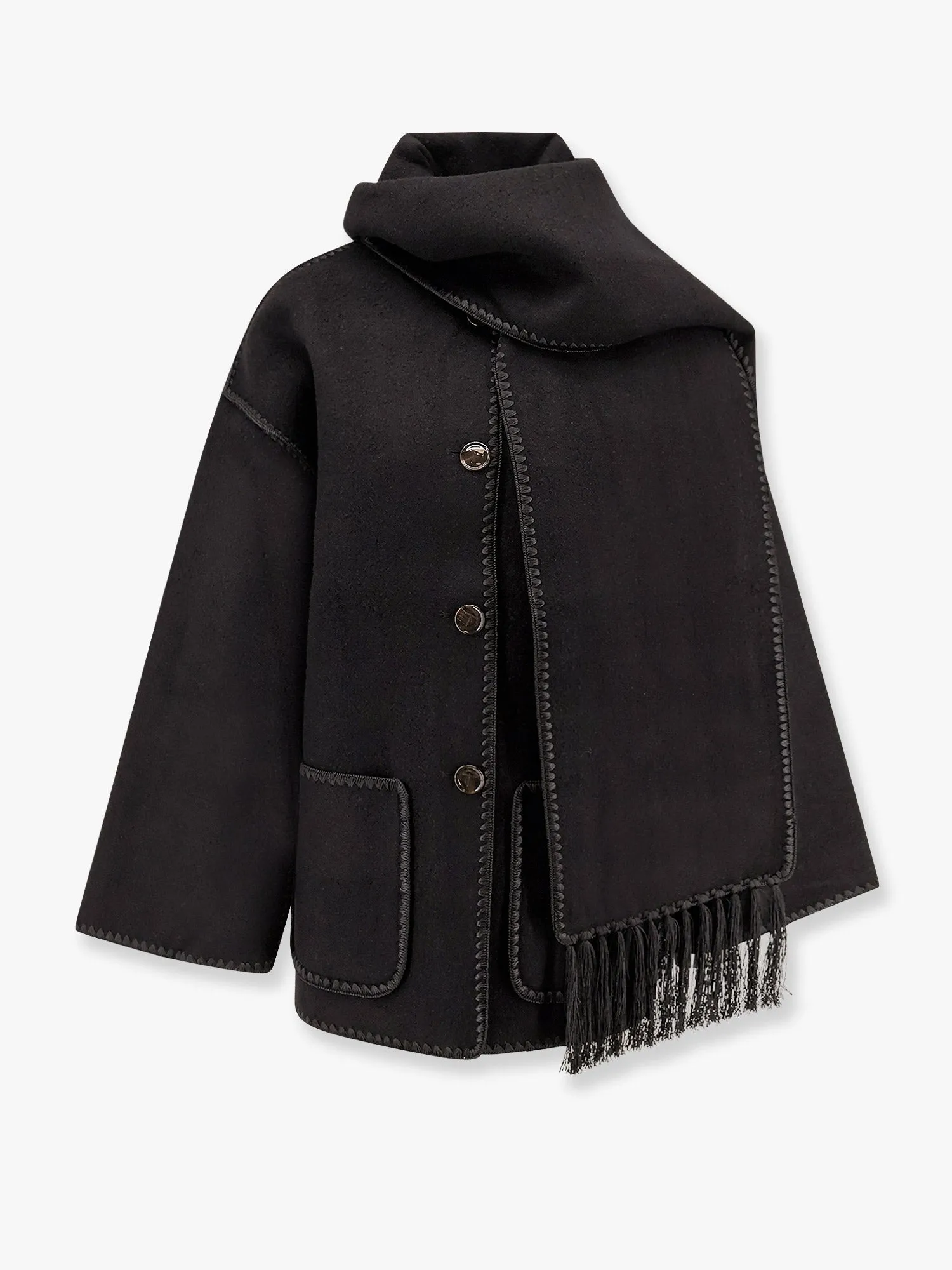 Toteme Wool Blend Coat With Embroidery And Scarf
