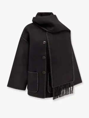 Toteme Wool Blend Coat With Embroidery And Scarf