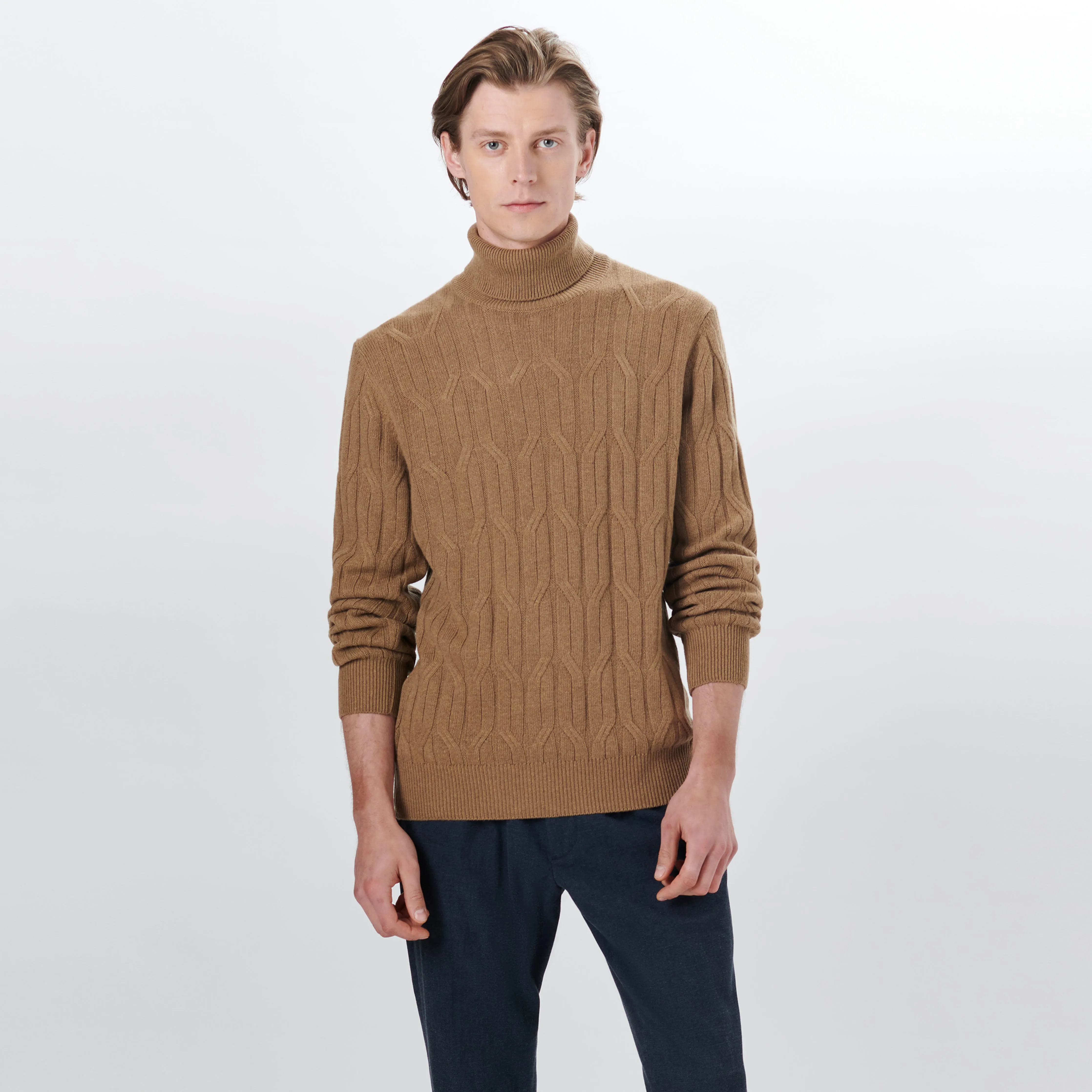 Turtle Neck Cable Jacquard Sweater