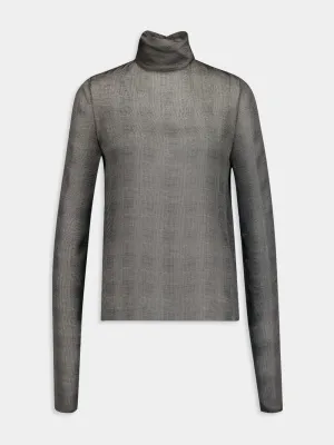 Turtleneck Blouse In Prince Of Wales Silk Charmeuse