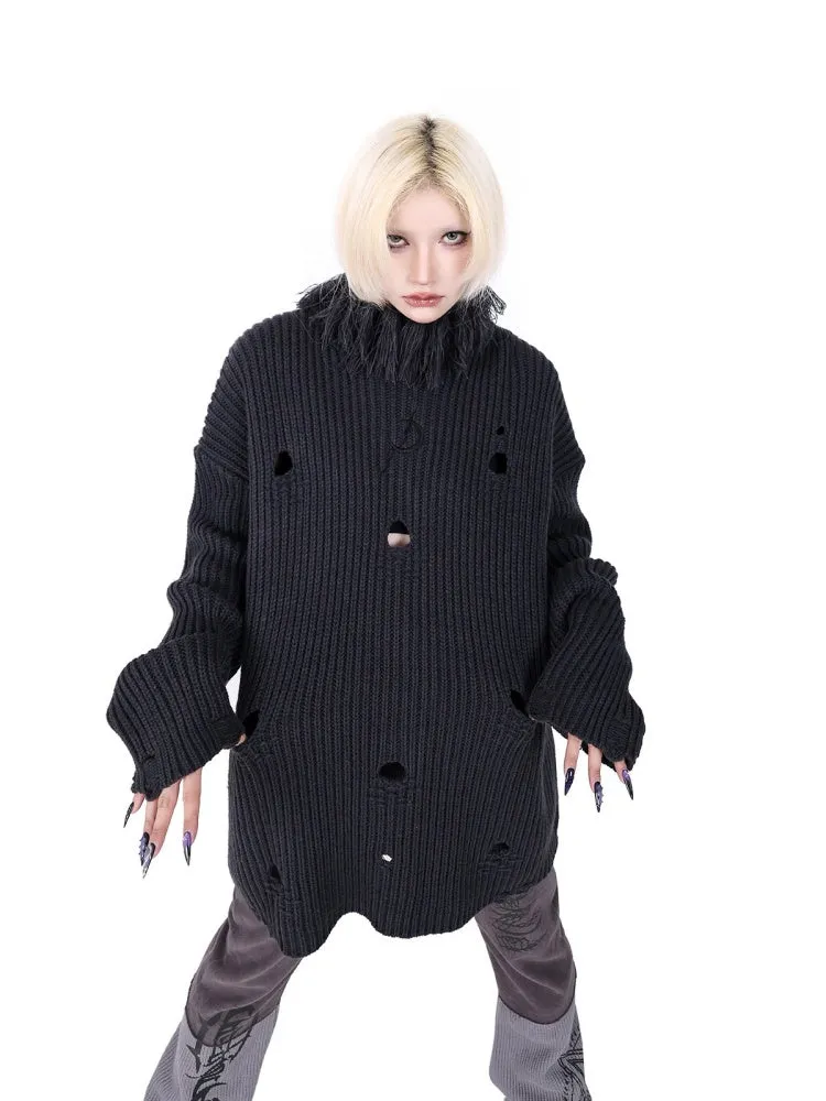Turtleneck Ripped Loose Sweater【s0000004355】