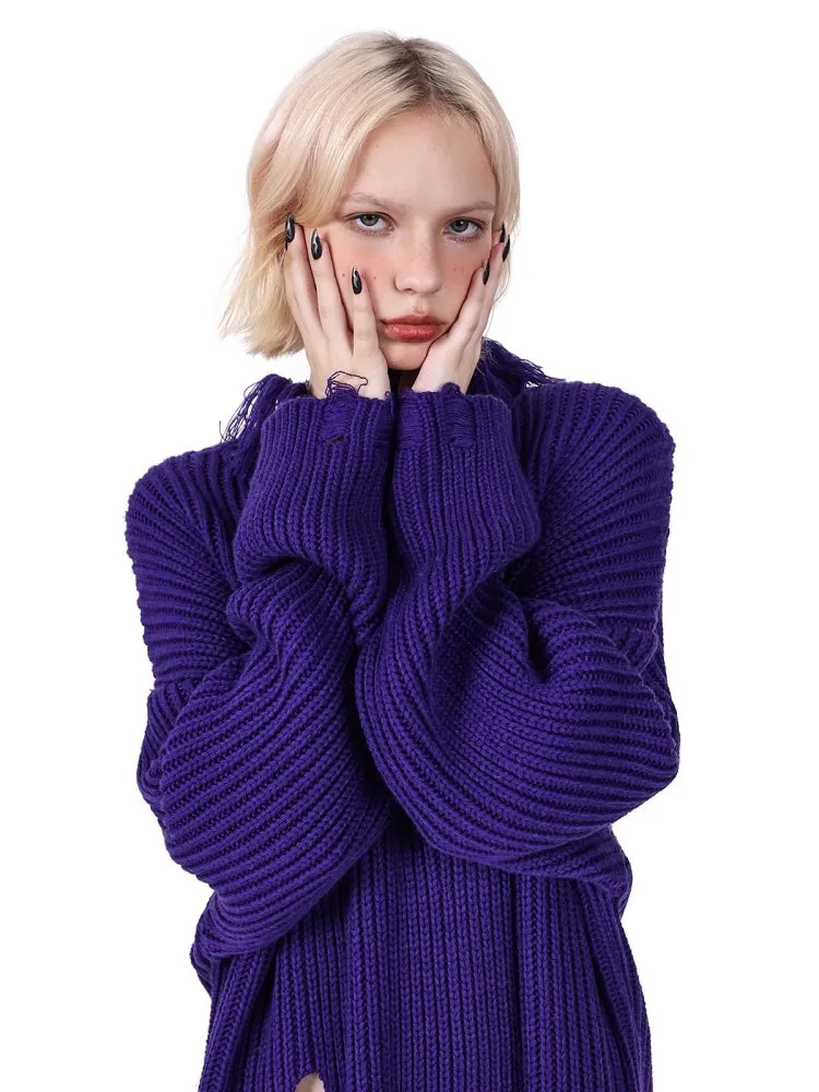Turtleneck Ripped Loose Sweater【s0000004355】