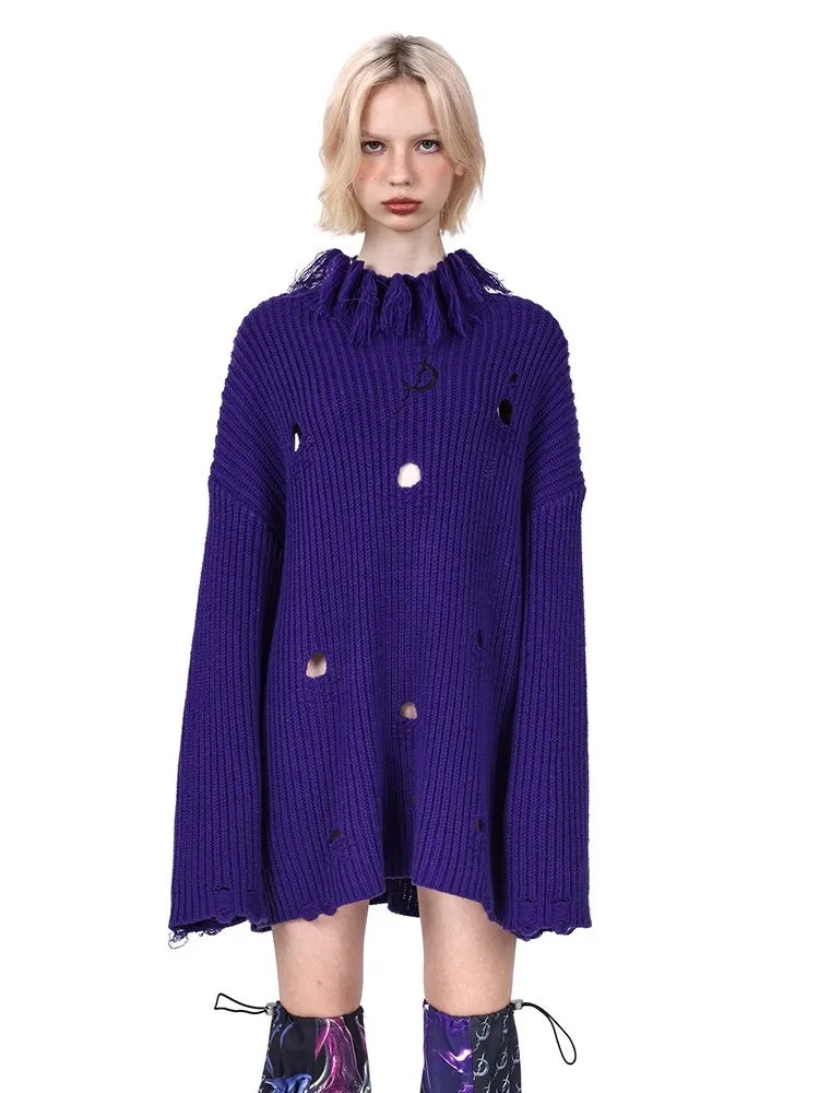 Turtleneck Ripped Loose Sweater【s0000004355】