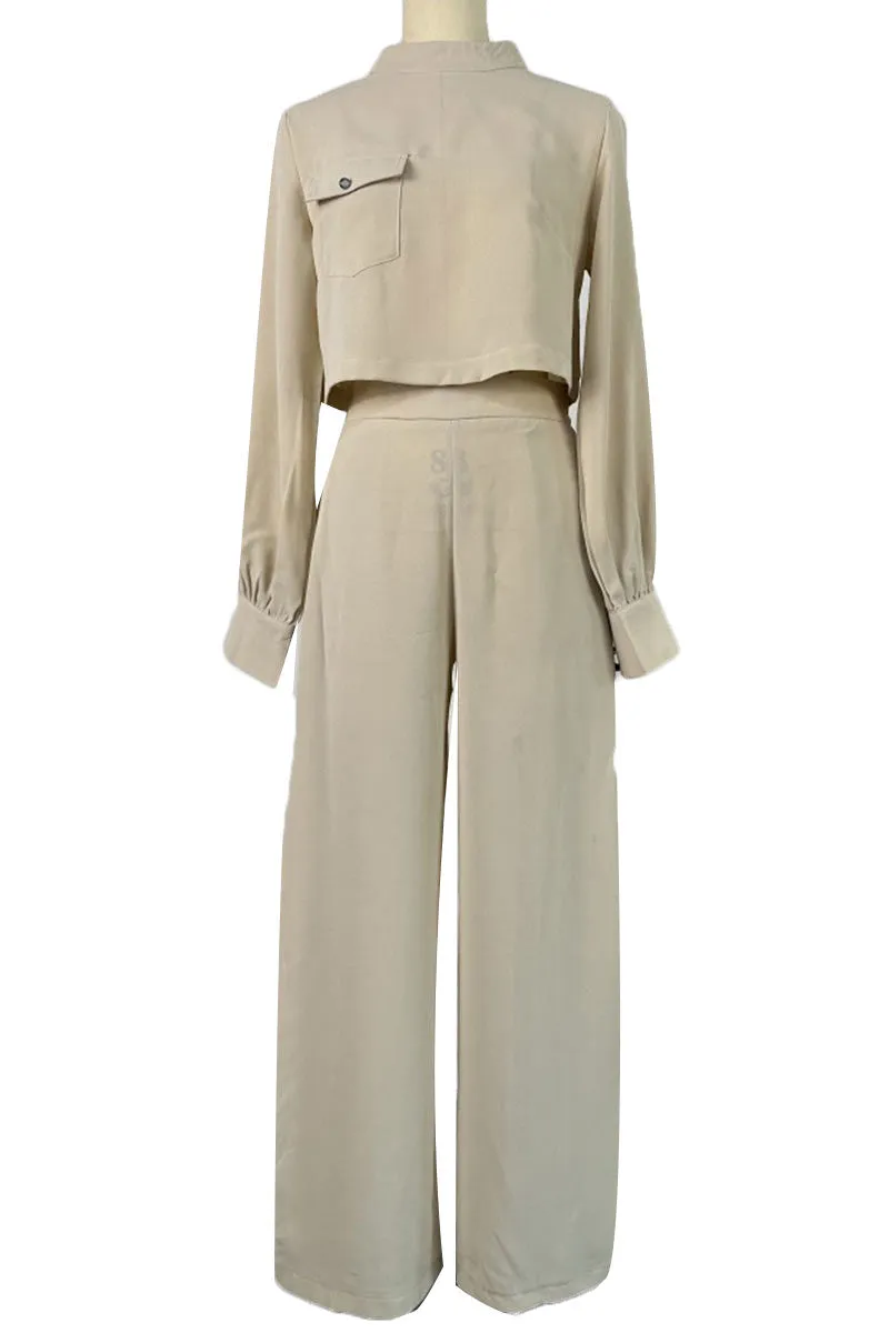 UG744 Mock Neck Crop Top and Wide Leg Pants Set