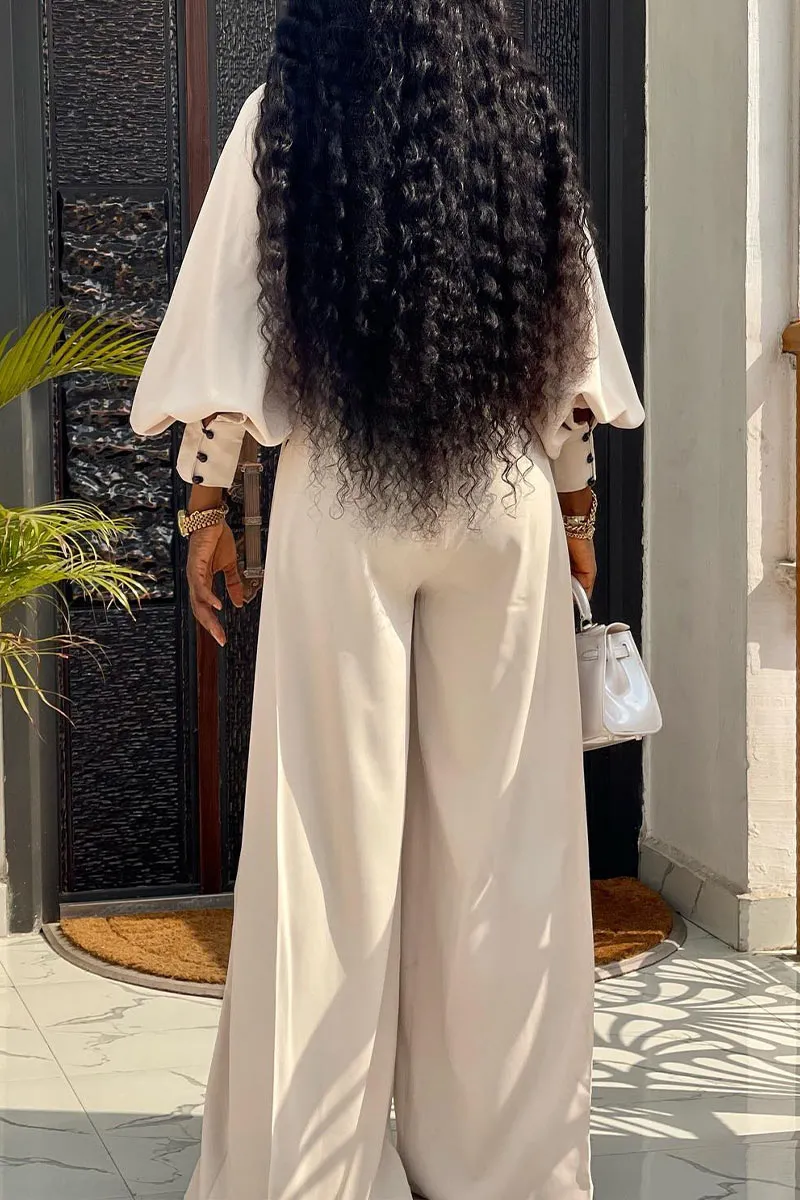 UG744 Mock Neck Crop Top and Wide Leg Pants Set