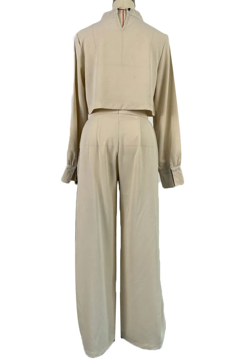 UG744 Mock Neck Crop Top and Wide Leg Pants Set