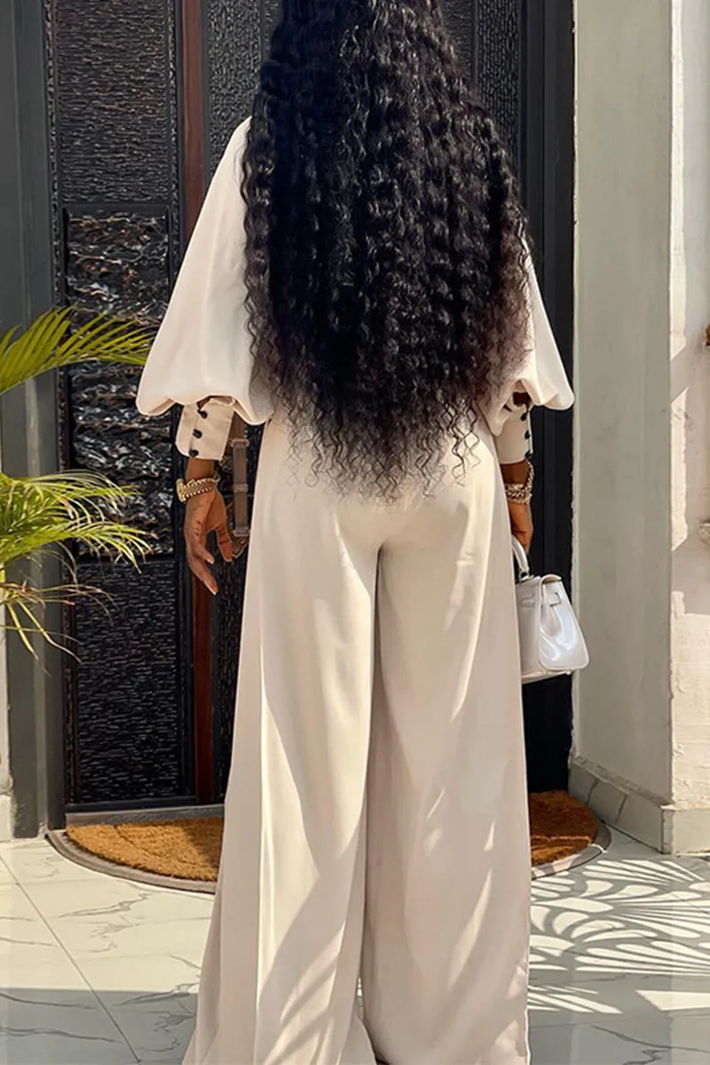 UG744 Mock Neck Crop Top and Wide Leg Pants Set