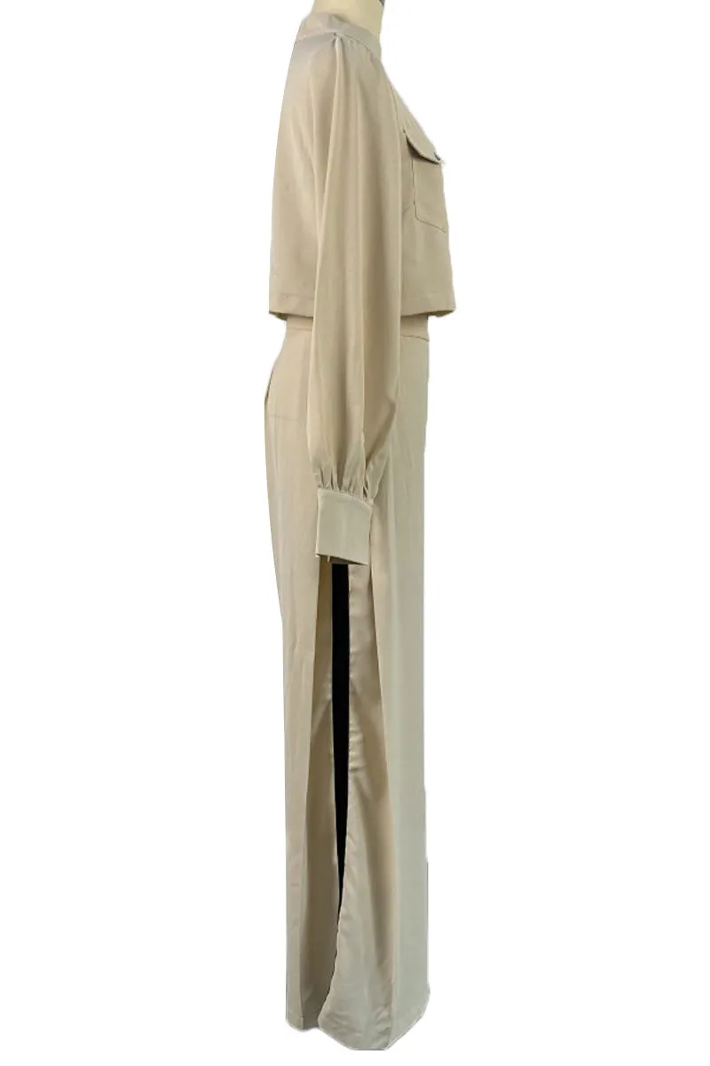 UG744 Mock Neck Crop Top and Wide Leg Pants Set