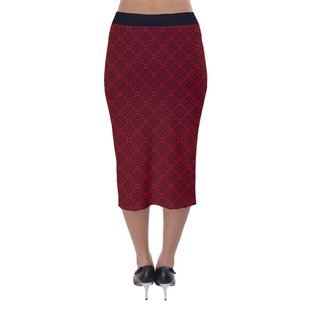 Vampblossom Velvet Midi Pencil Skirt