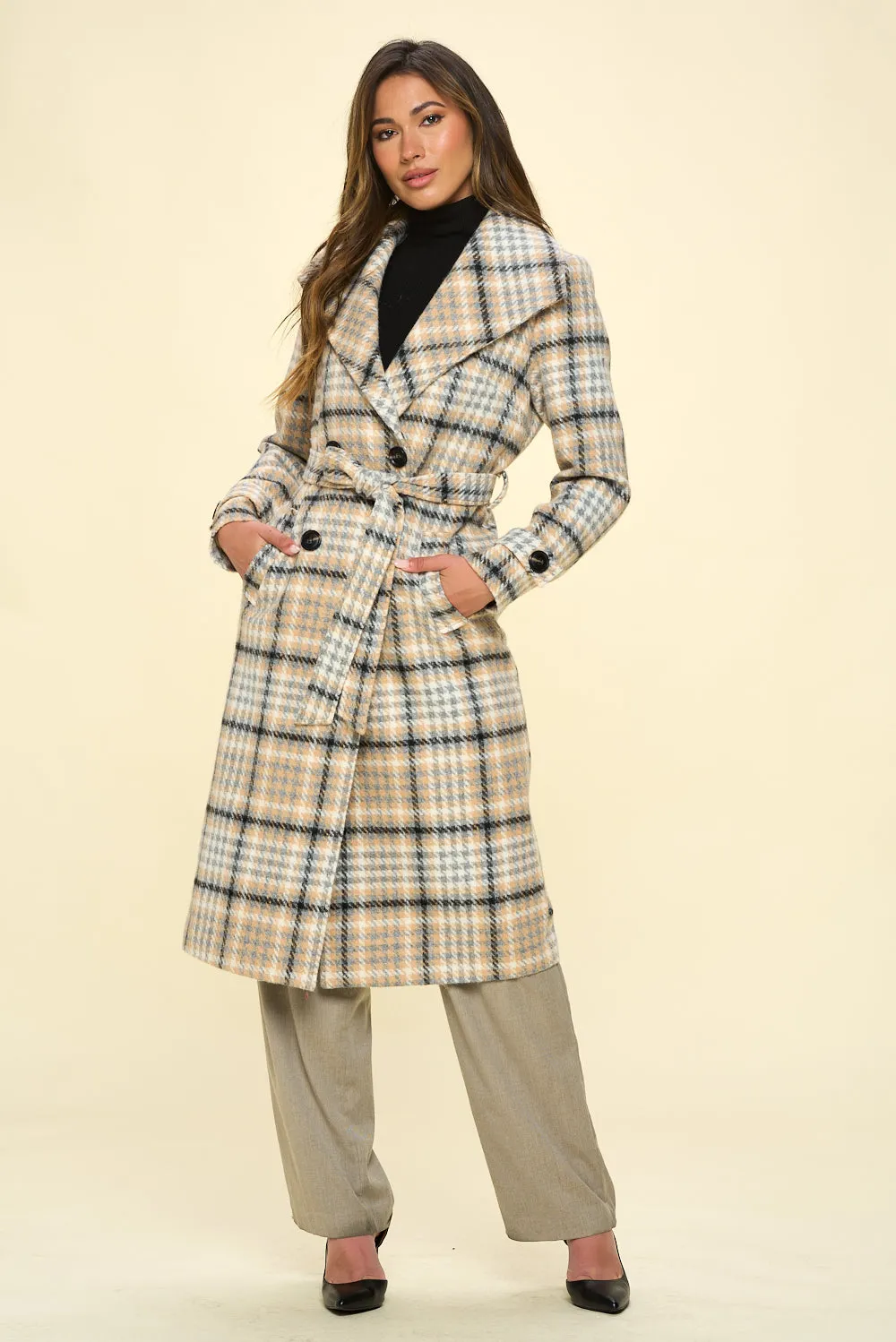 Vanilla Voyager Vegan Plaid Belted Coat