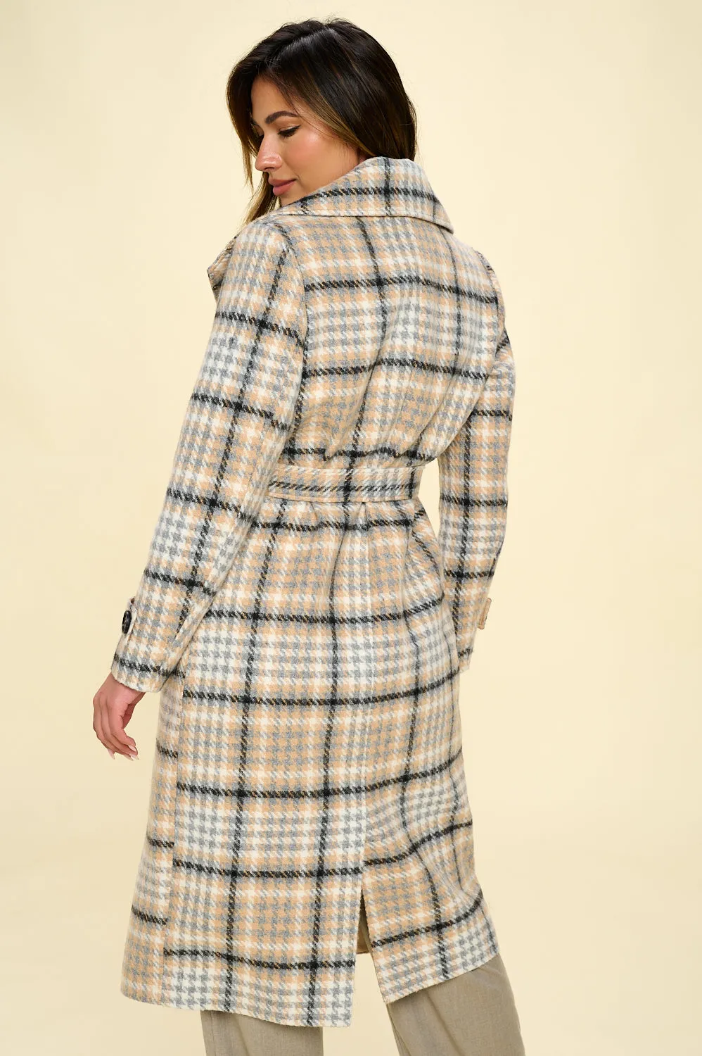 Vanilla Voyager Vegan Plaid Belted Coat