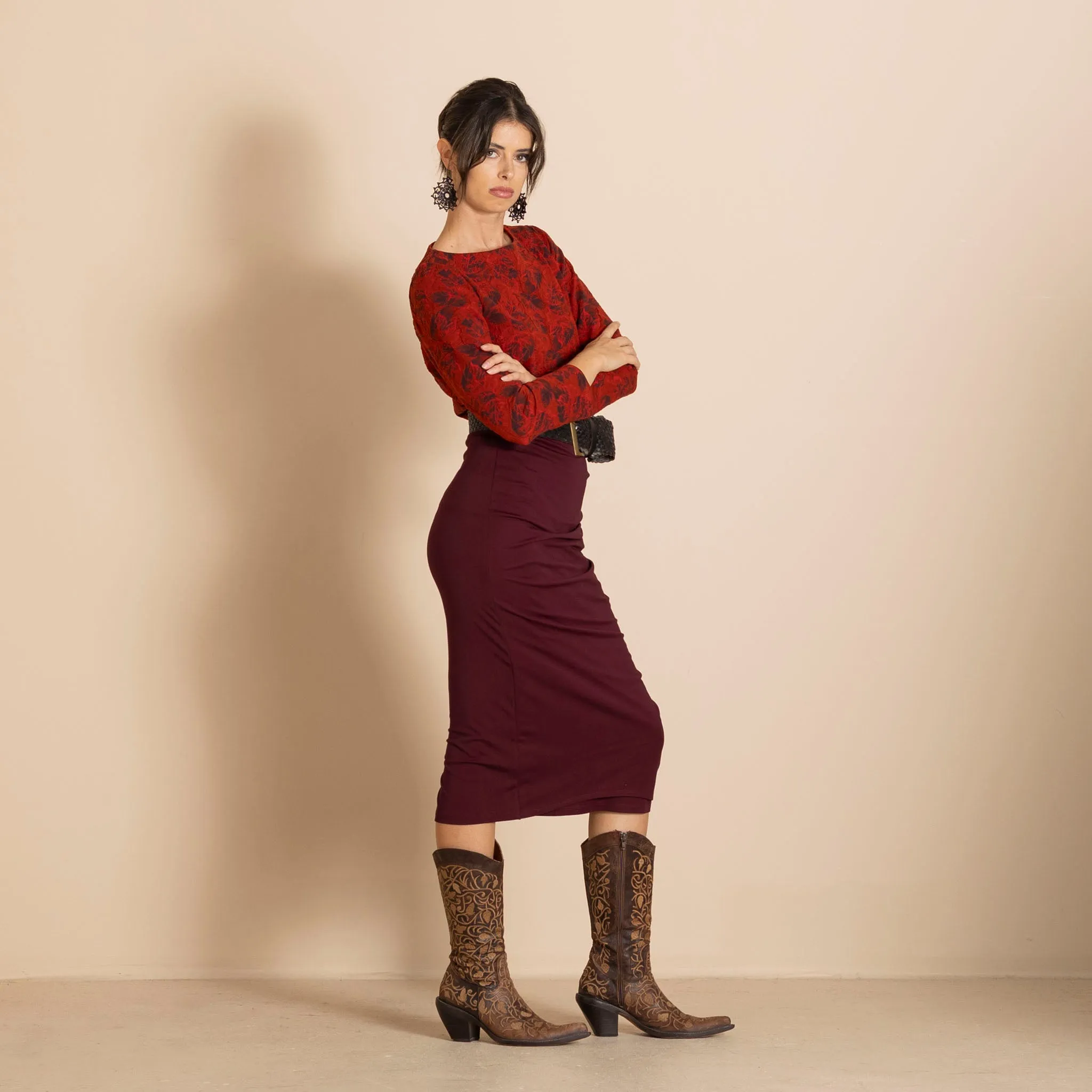 velocity ruched pencil skirt