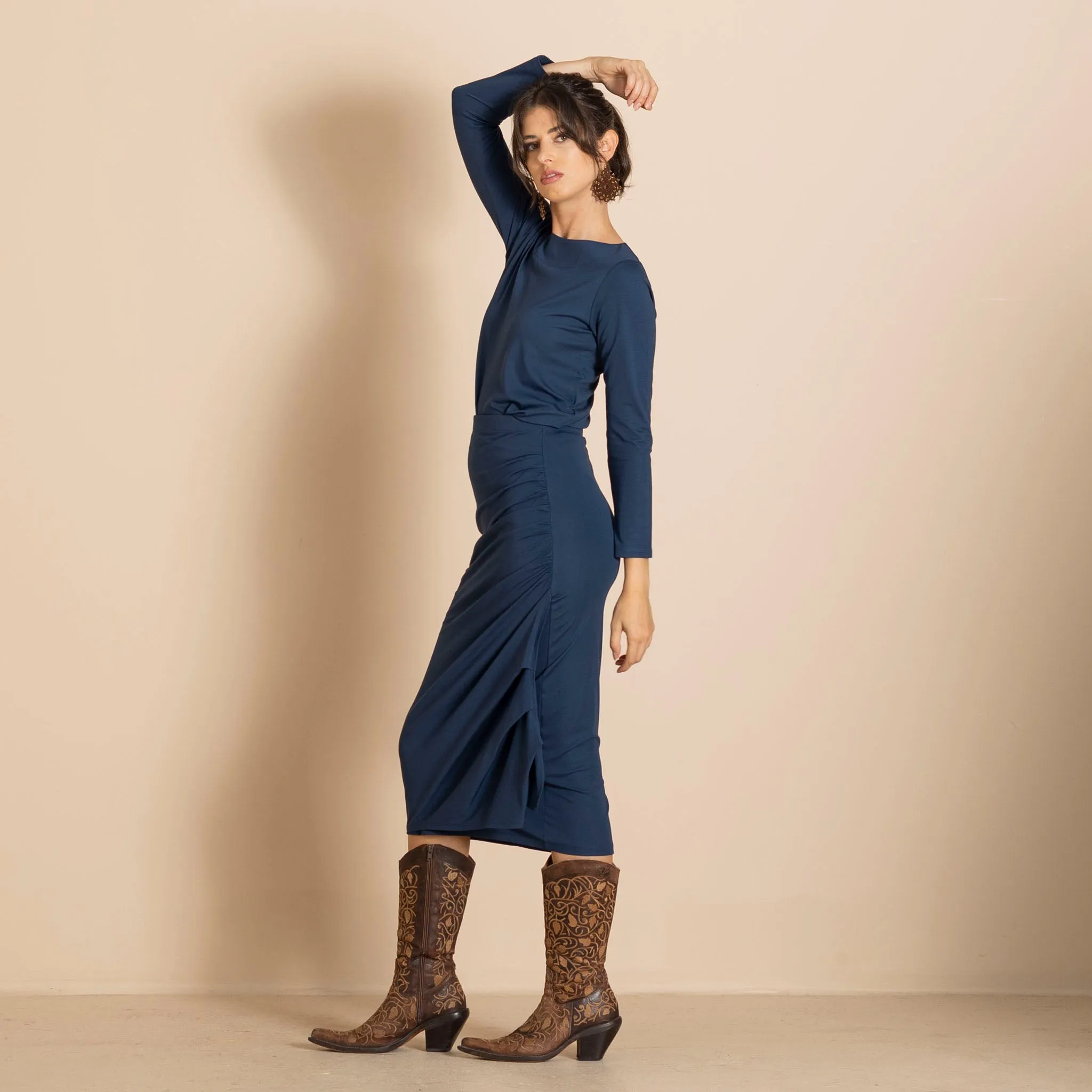 velocity ruched pencil skirt