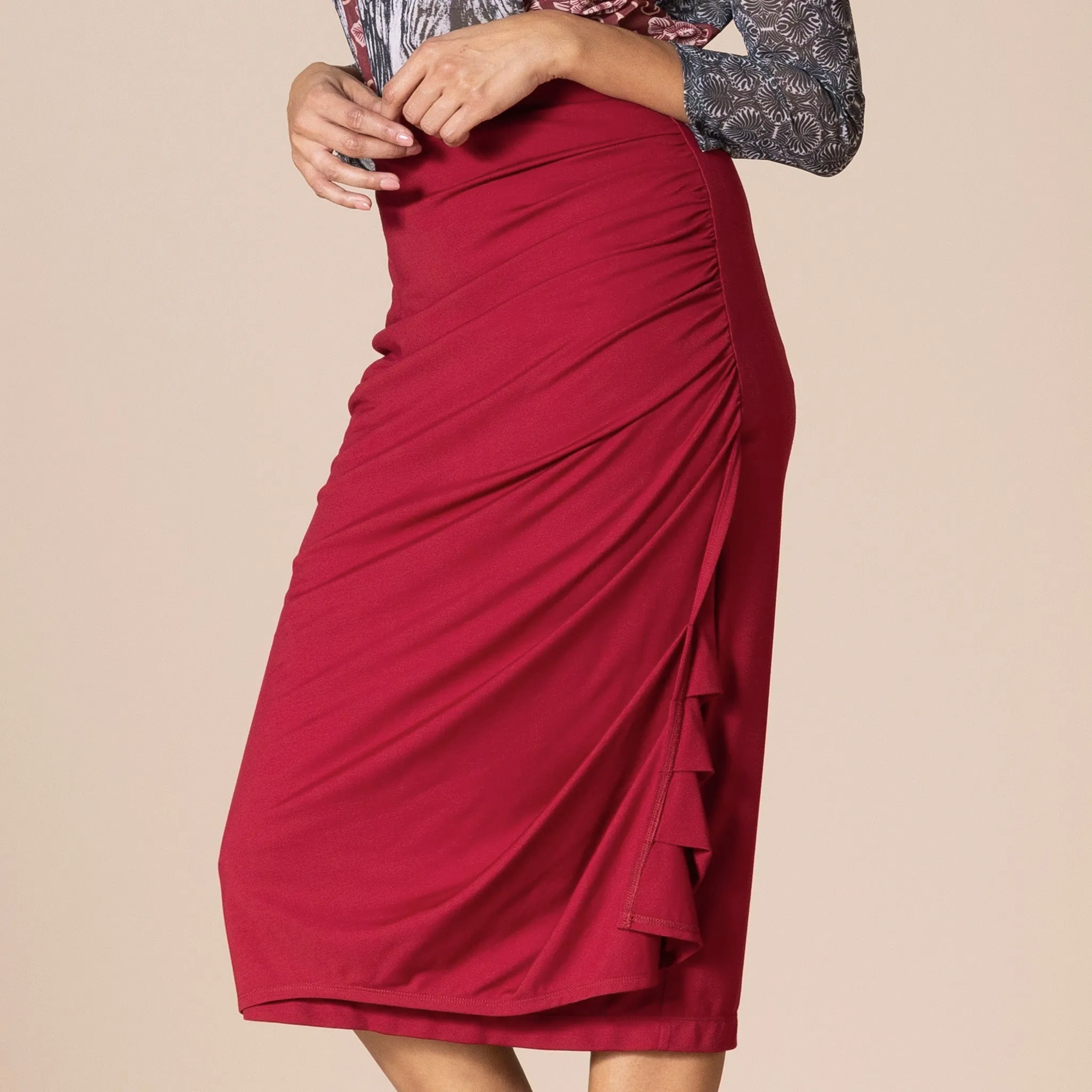 velocity ruched pencil skirt