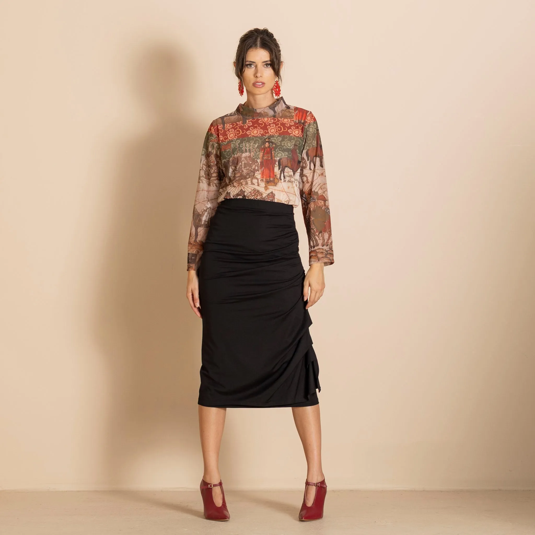 velocity ruched pencil skirt