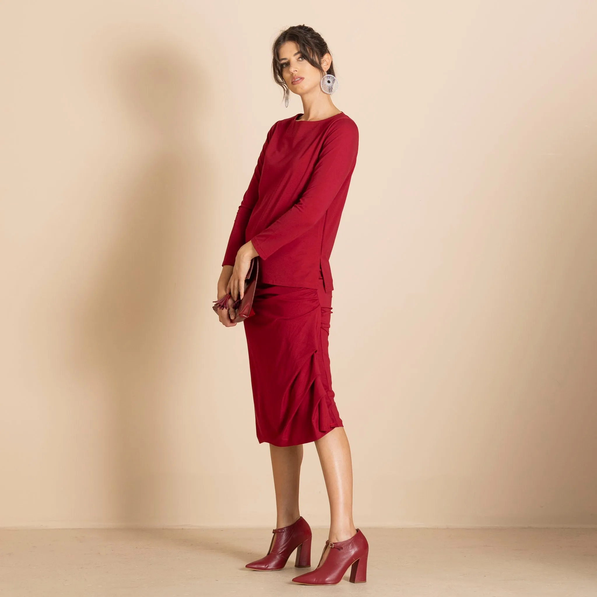 velocity ruched pencil skirt