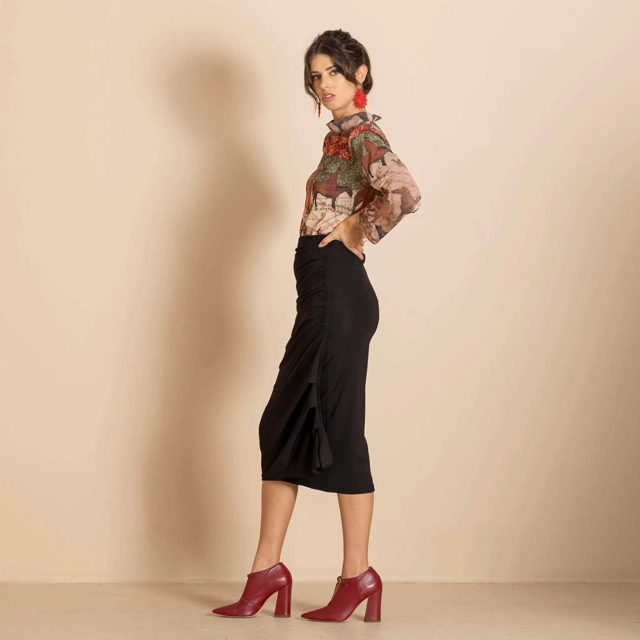 velocity ruched pencil skirt