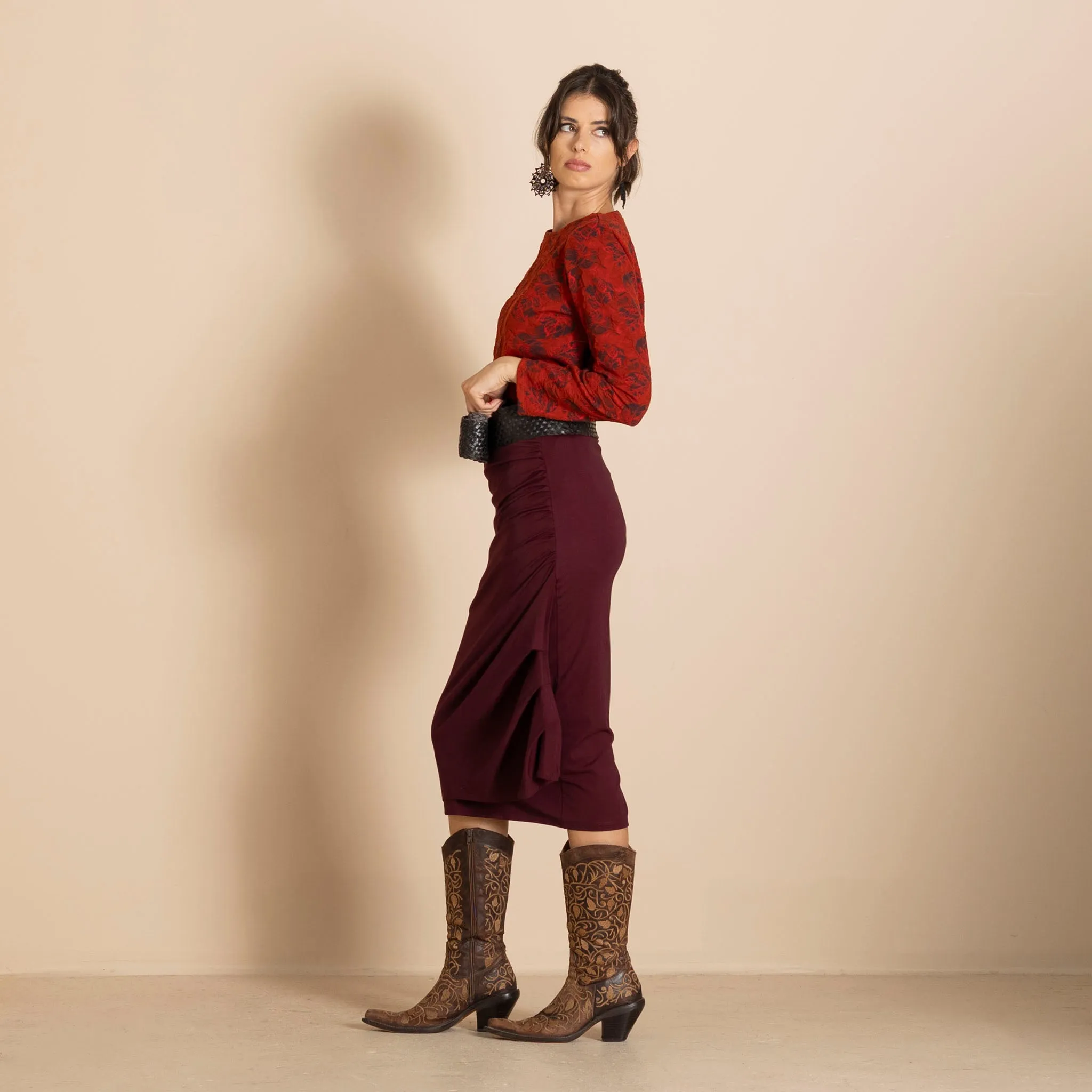 velocity ruched pencil skirt