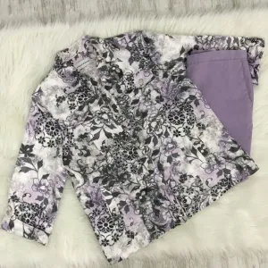 Vintage Alfred Dunner Jacket Pants Floral Blazer Lavender Gray White Woman’s 10